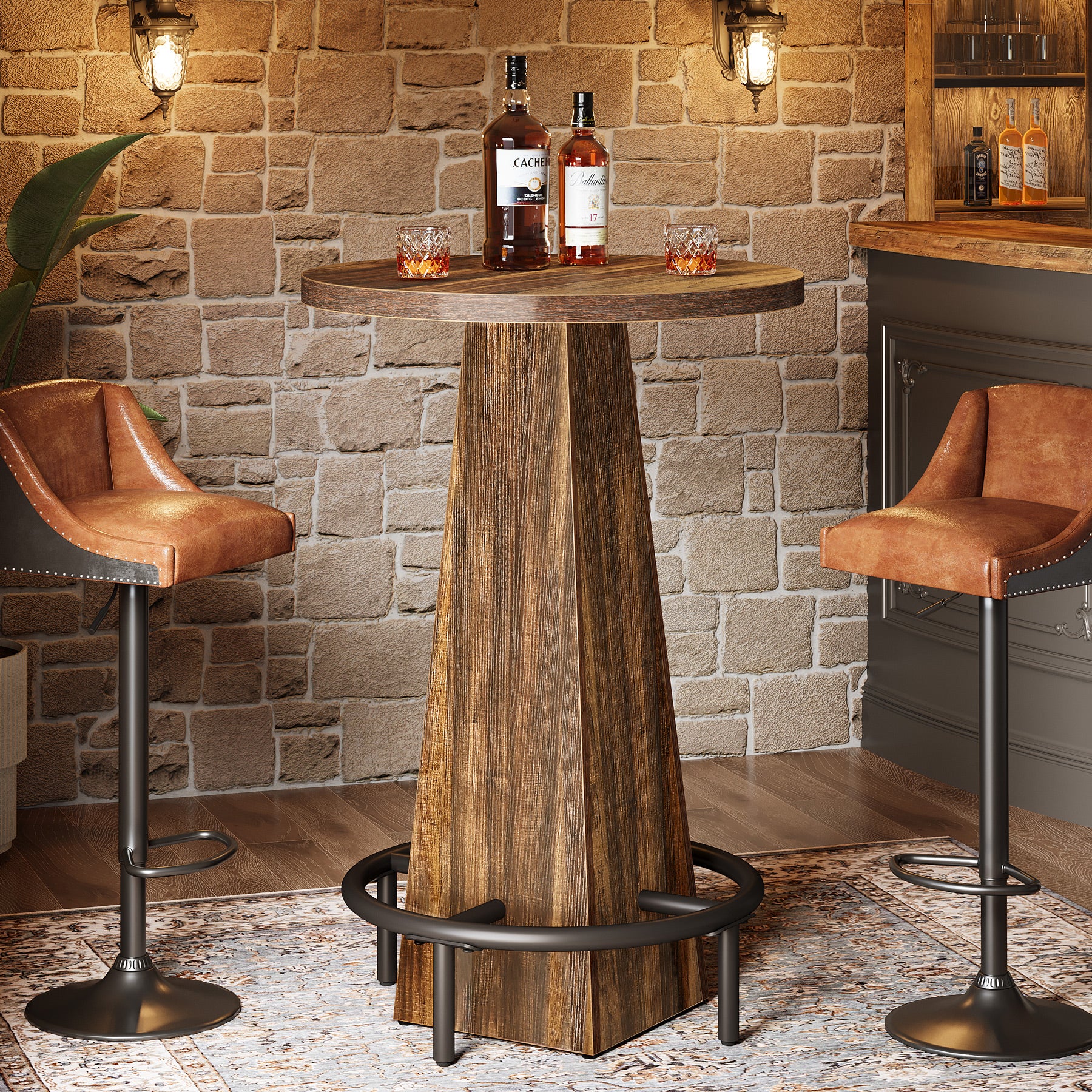 Tribesigns 37.4-Inch High Round Dining Table with Metal Footrest, Counter Height Kitchen Table for Small Dining Spaces - Image 5