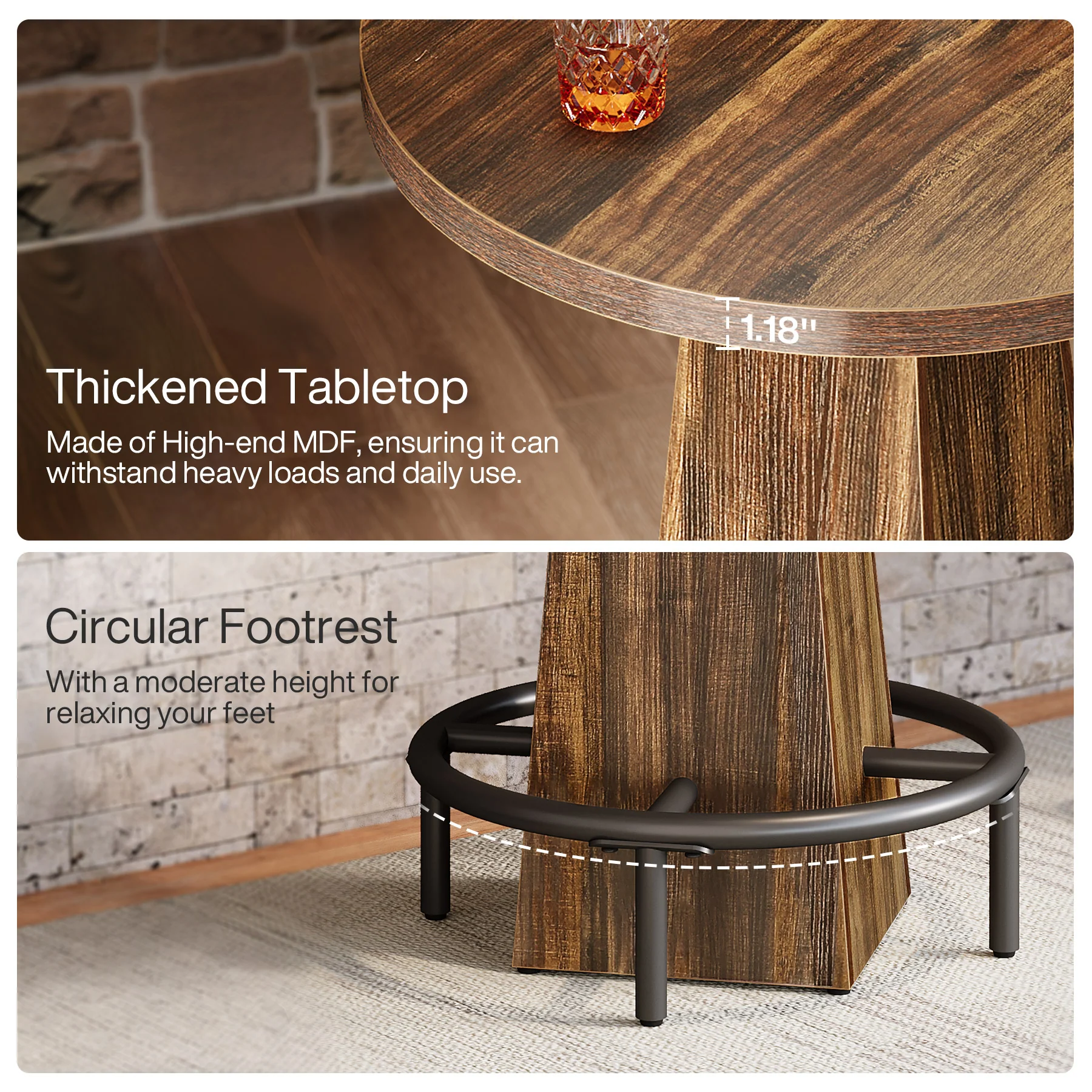 Tribesigns 37.4-Inch High Round Dining Table with Metal Footrest, Counter Height Kitchen Table for Small Dining Spaces - Image 4