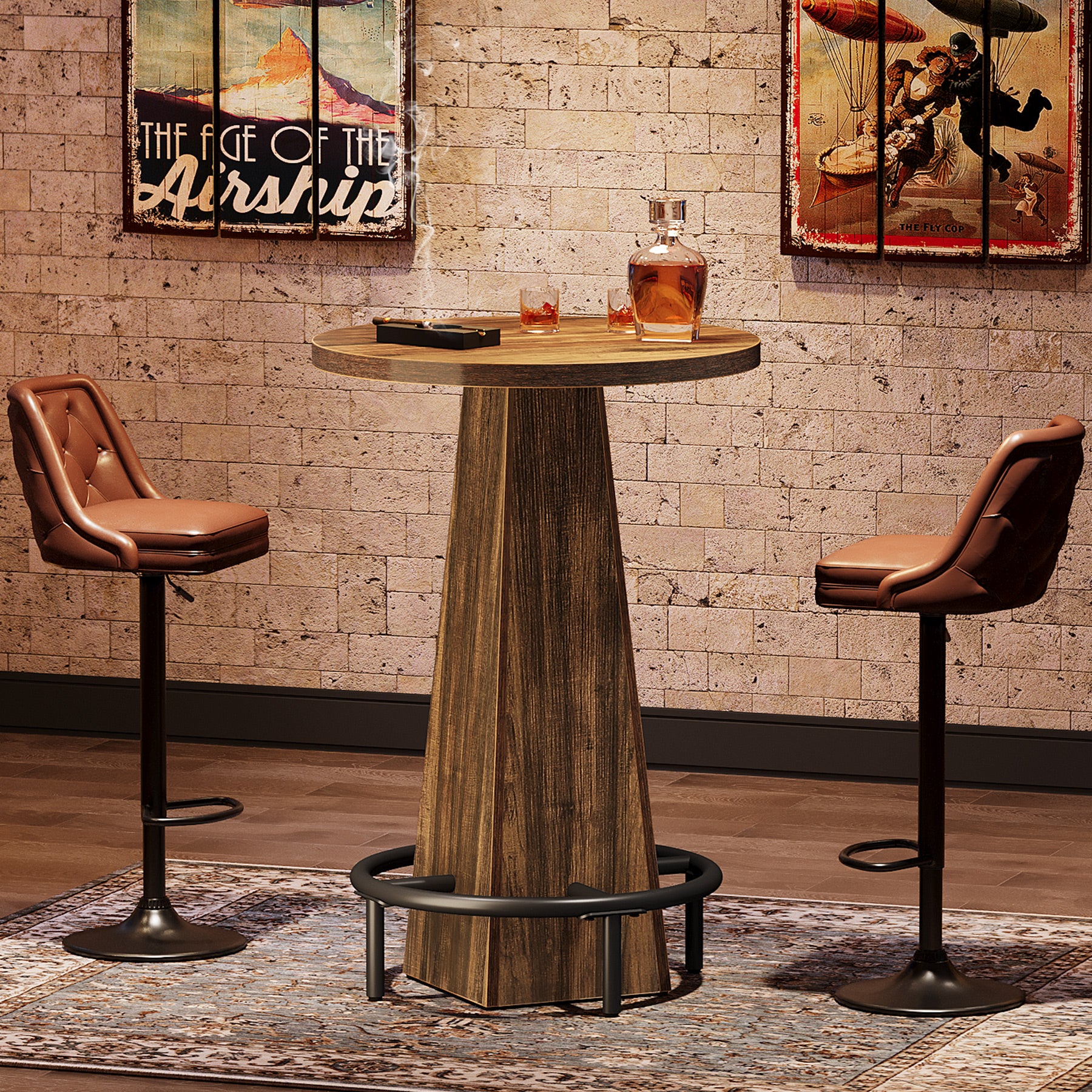 Tribesigns 37.4-Inch High Round Dining Table with Metal Footrest, Counter Height Kitchen Table for Small Dining Spaces - Image 6