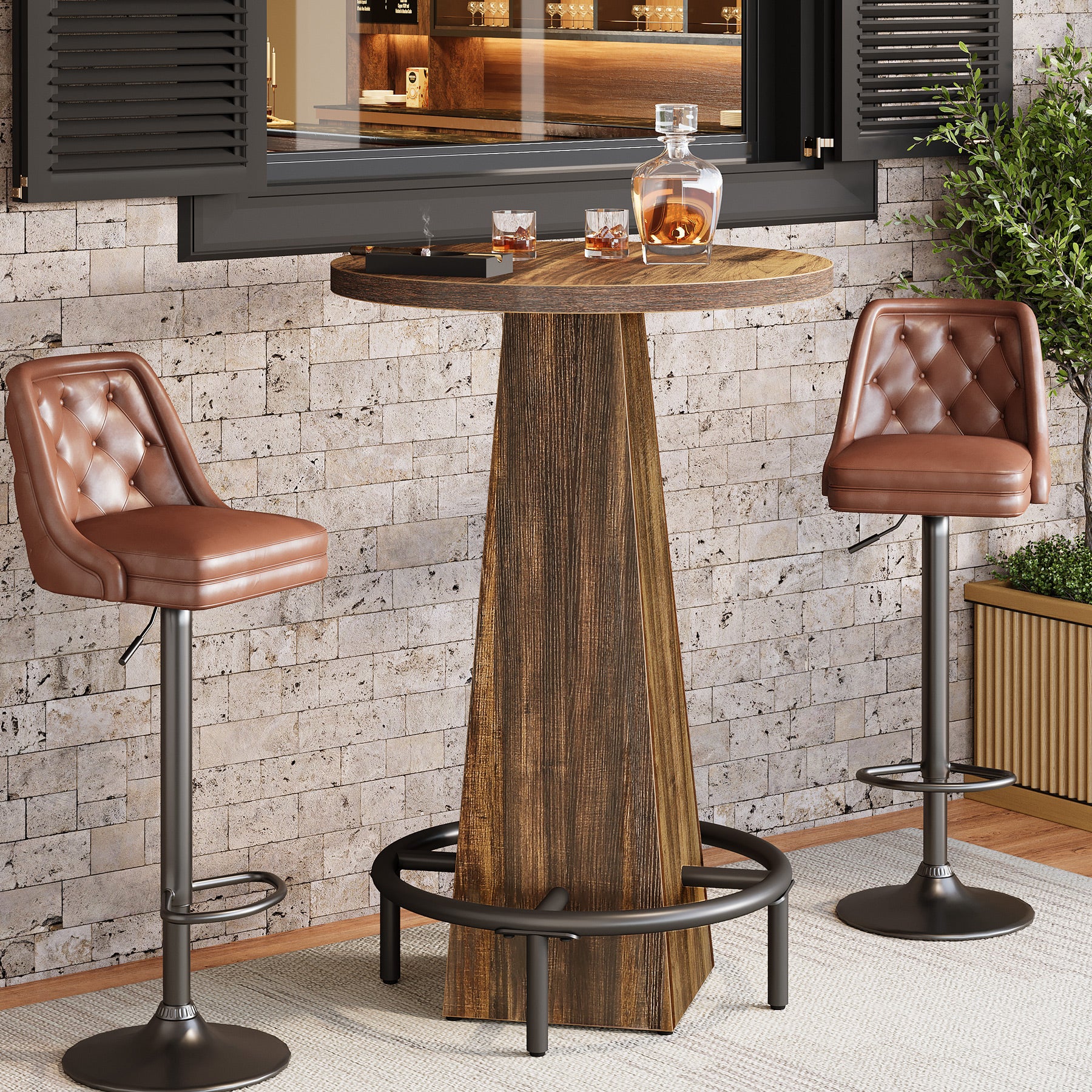 Tribesigns 37.4-Inch High Round Dining Table with Metal Footrest, Counter Height Kitchen Table for Small Dining Spaces - Image 7