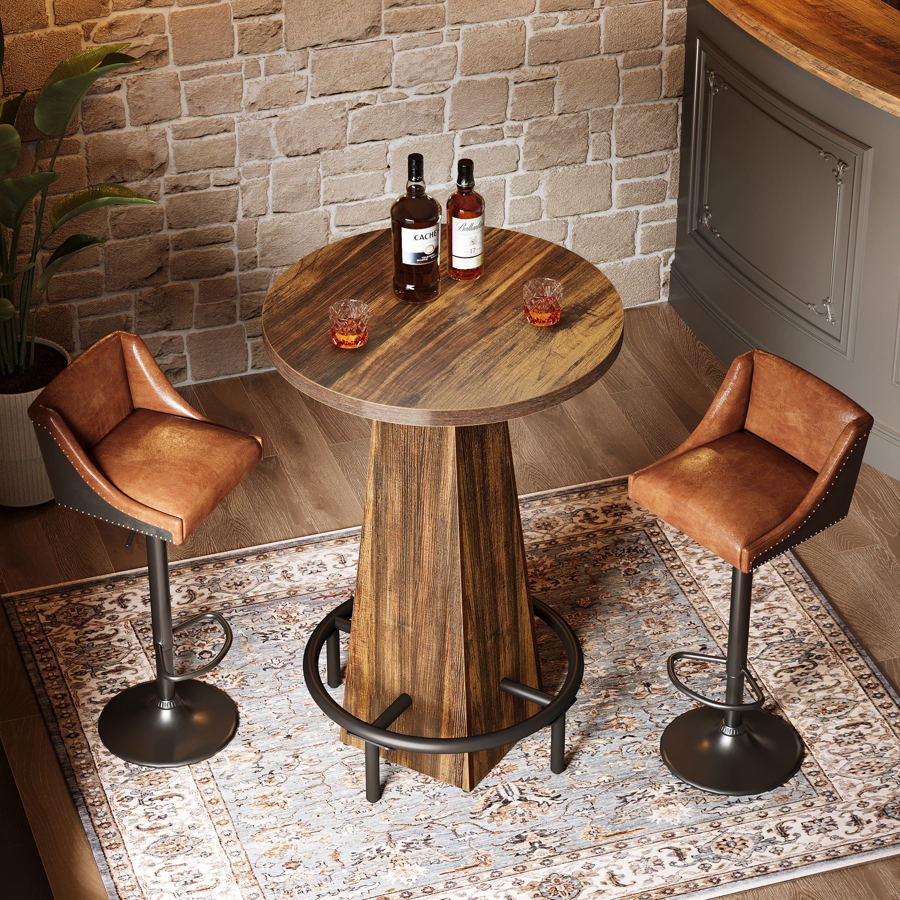 Tribesigns 37.4-Inch High Round Bar Table with Metal Footrest, Rustic Pub Table for Small Bars and Kitchen - Image 9
