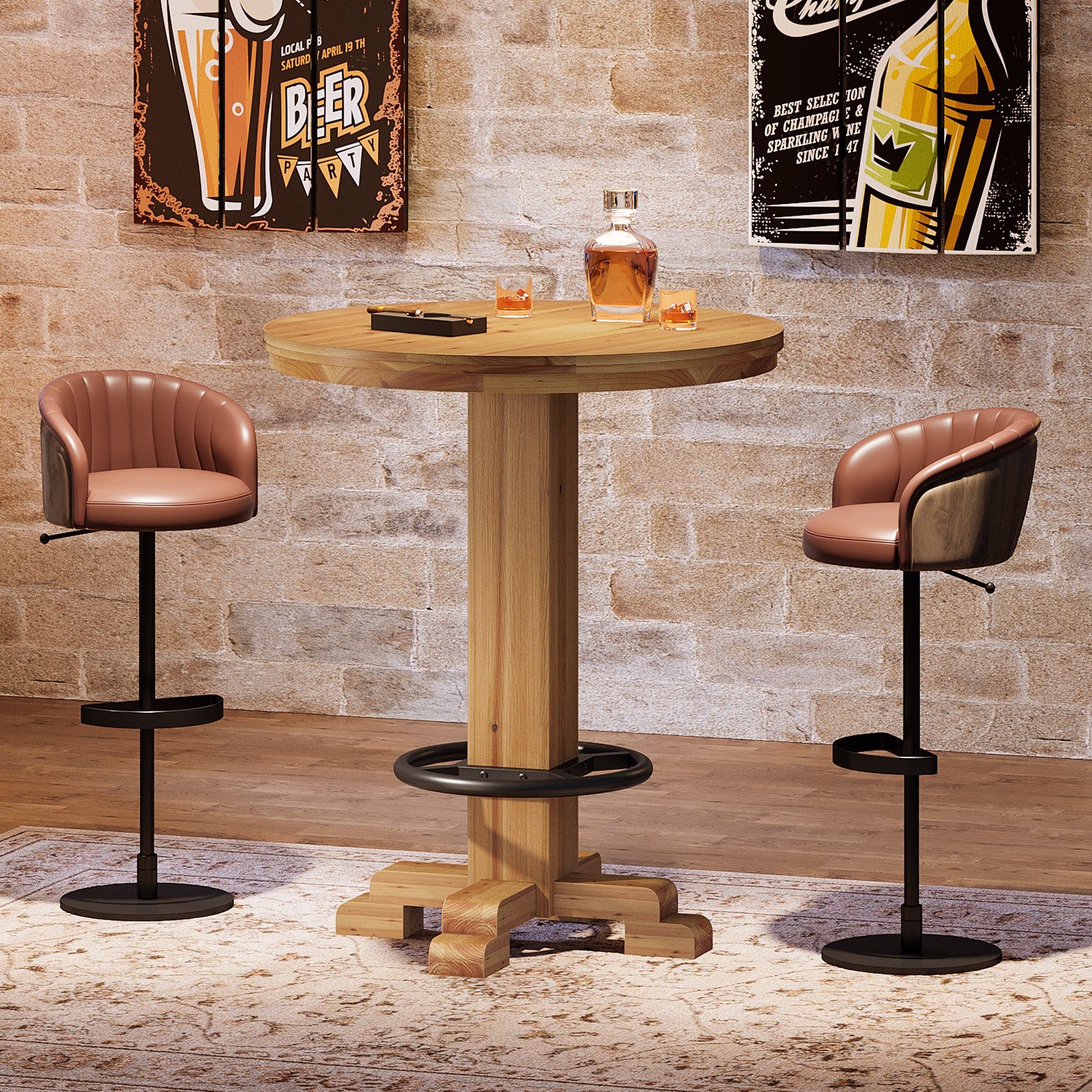 Tribesigns 37.4-Inch Round Counter Height Bar Table, Solid Wood Bistro Table with Metal Footrest for Small Spaces - Image 12