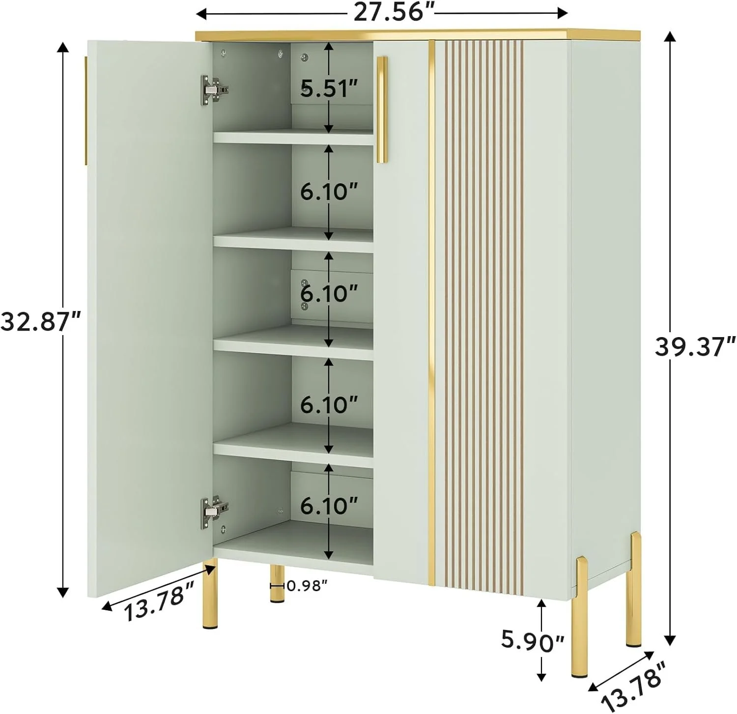 39.37-Inch Shoe Cabinet with Doors, 6-Tier Wooden Storage Organizer with Adjustable Shelves - Image 2