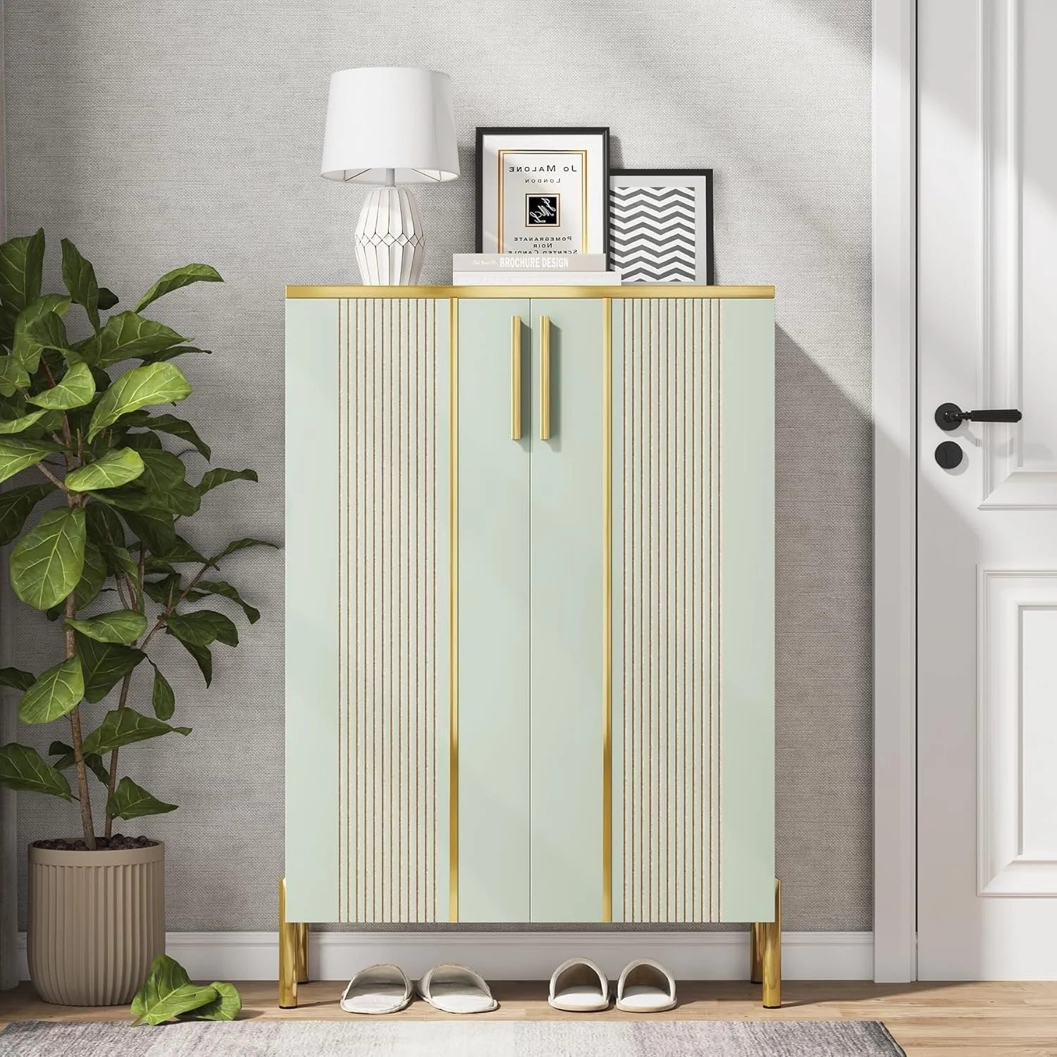 39.37-Inch Shoe Cabinet with Doors, 6-Tier Wooden Storage Organizer with Adjustable Shelves - Image 4