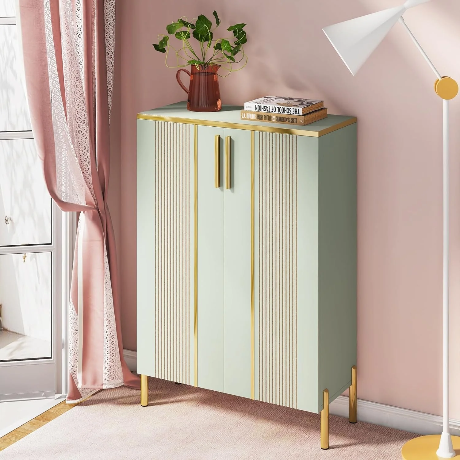 39.37-Inch Shoe Cabinet with Doors, 6-Tier Wooden Storage Organizer with Adjustable Shelves - Image 5