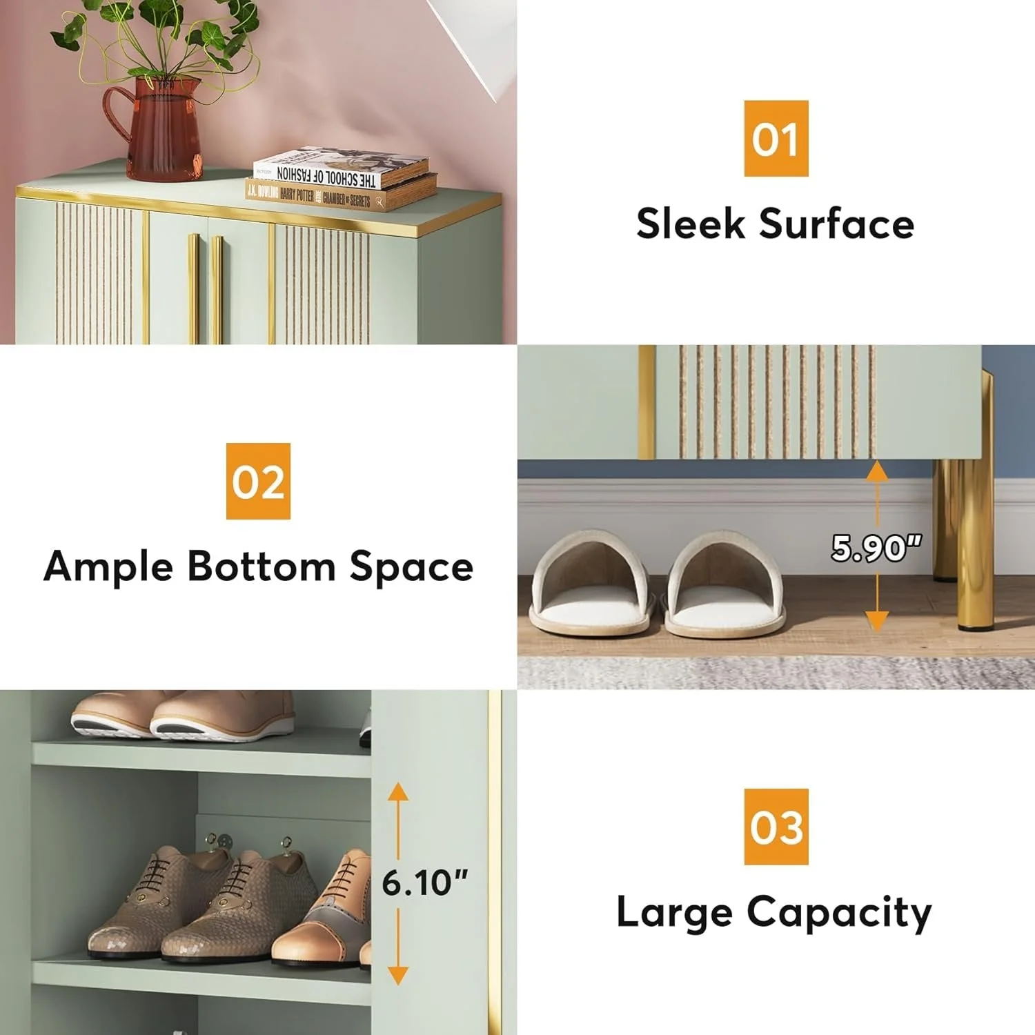 39.37-Inch Shoe Cabinet with Doors, 6-Tier Wooden Storage Organizer with Adjustable Shelves - Image 7