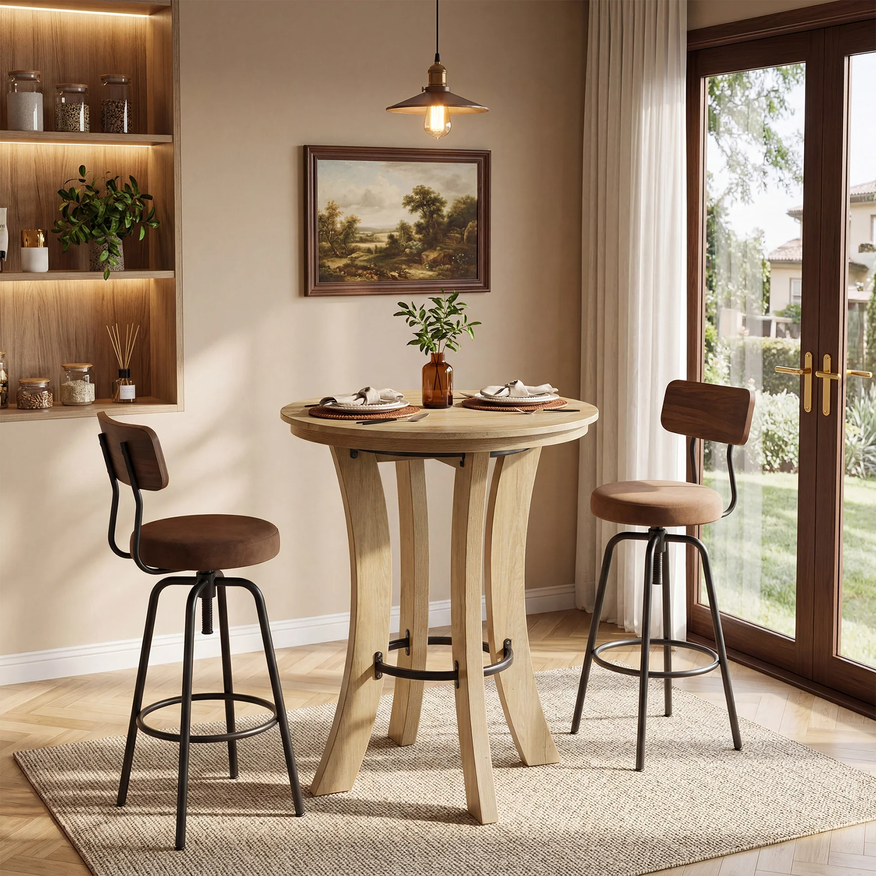 Tribesigns 39.4-Inch High Round Bar Table with Curved Legs and Metal Footrest, Modern Pub Table for Kitchen and Coffee Bar
