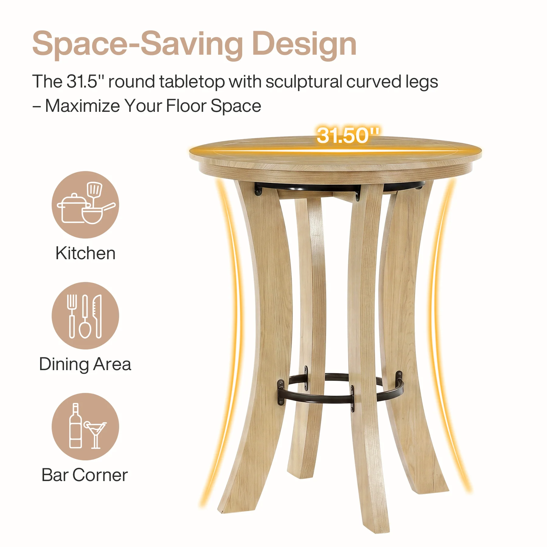 Tribesigns 39.4-Inch High Round Bar Table with Curved Legs and Metal Footrest, Modern Pub Table for Kitchen and Coffee Bar - Image 3