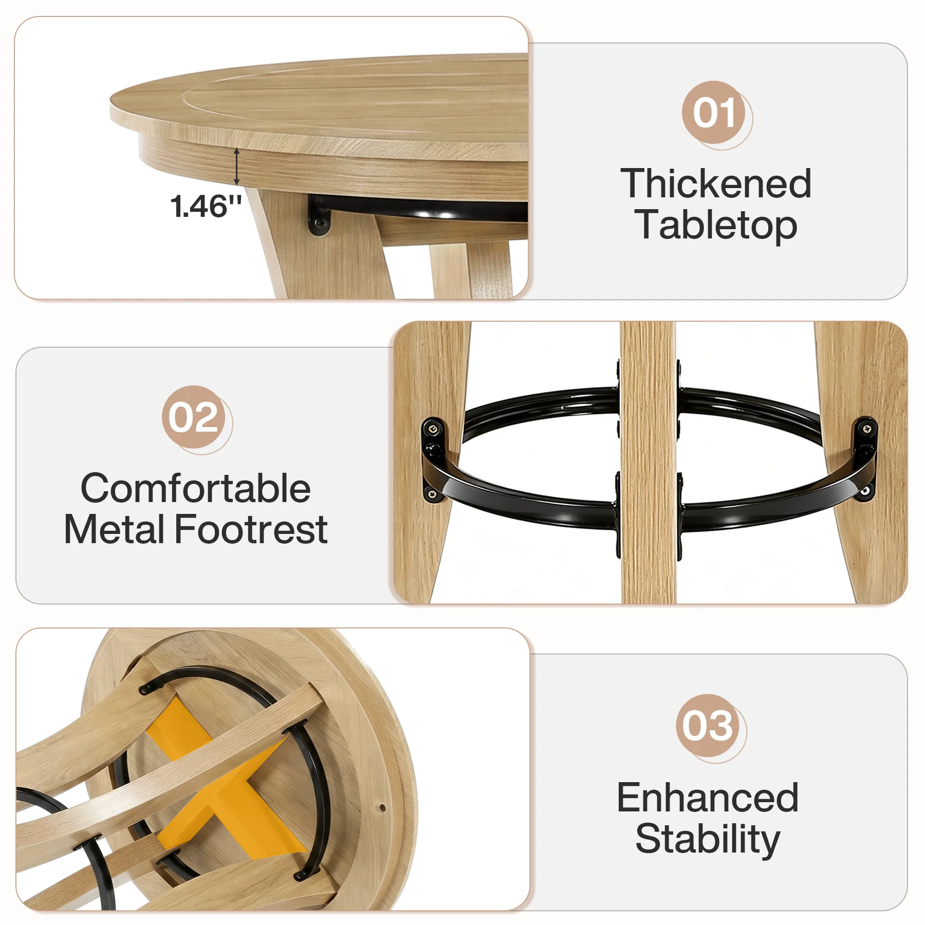Tribesigns 39.4-Inch High Round Bar Table with Curved Legs and Metal Footrest, Modern Pub Table for Kitchen and Coffee Bar - Image 4