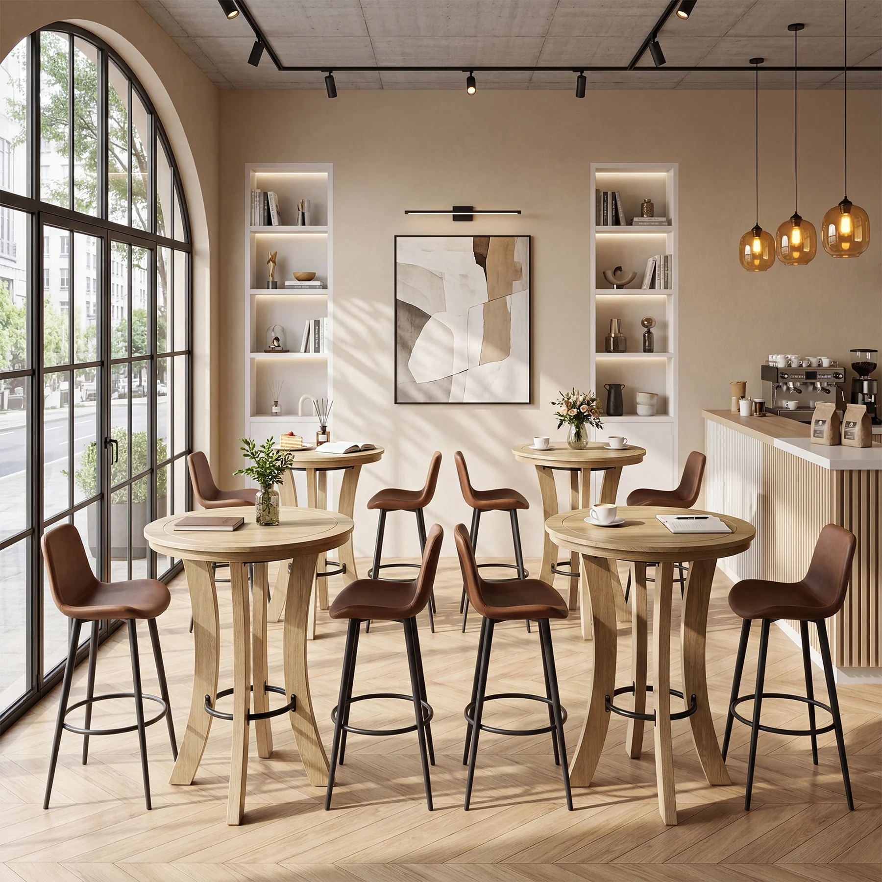 Tribesigns 39.4-Inch High Round Bar Table with Curved Legs and Metal Footrest, Modern Pub Table for Kitchen and Coffee Bar - Image 9