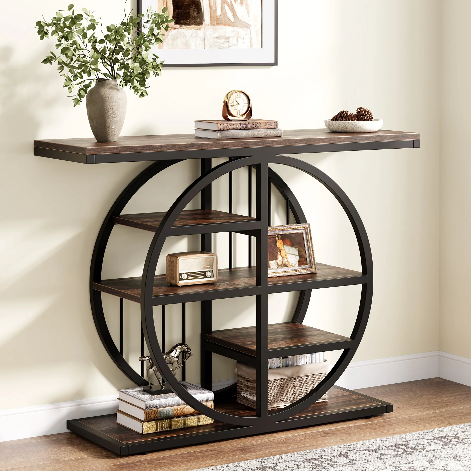 39" Console Table, 5-Tier Entryway Table Sofa Table with Circle Base - Image 4