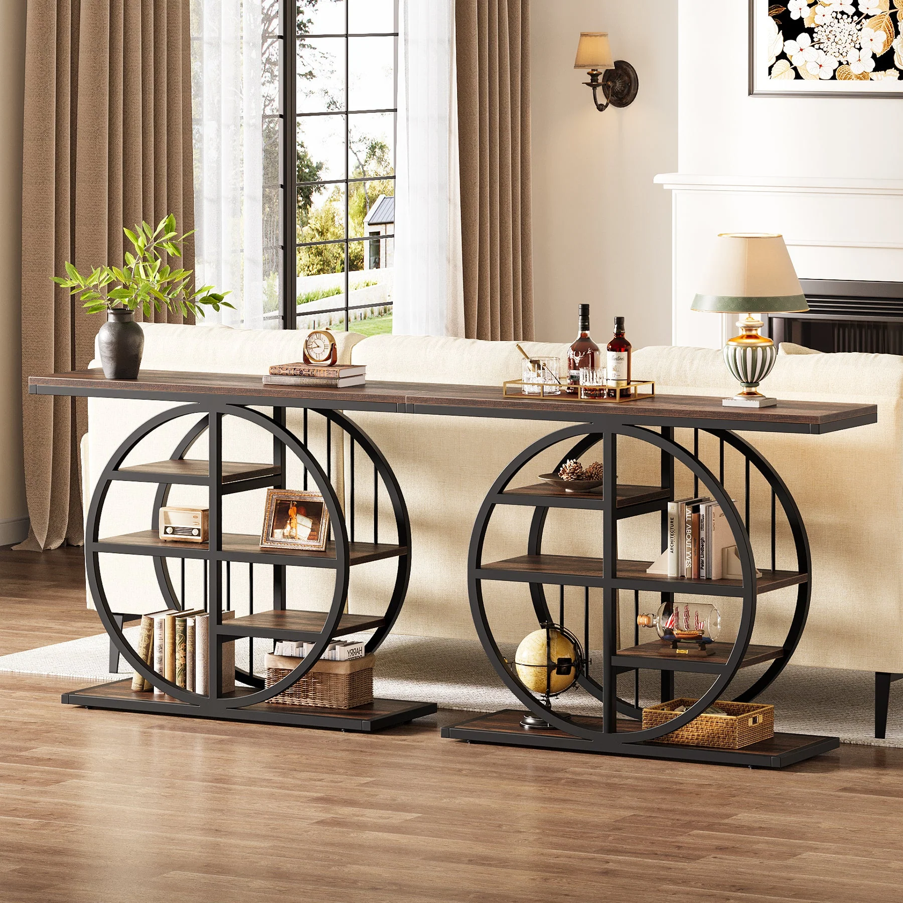 39" Console Table, 5-Tier Entryway Table Sofa Table with Circle Base - Image 5