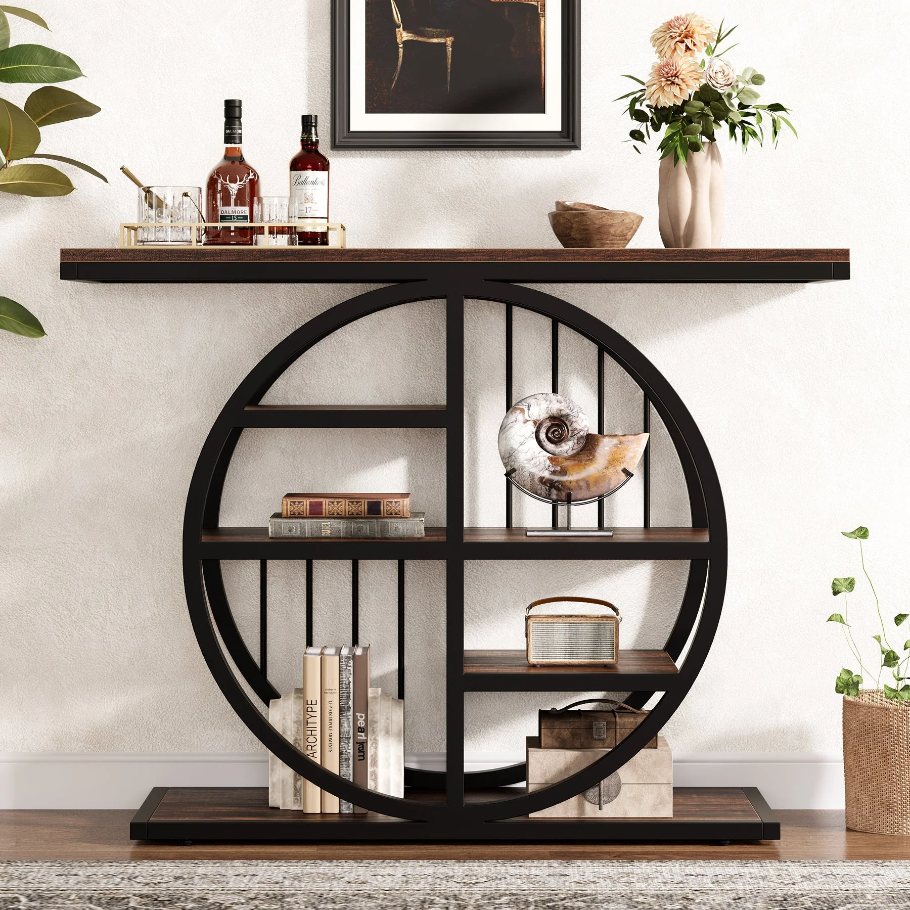 39" Console Table, 5-Tier Entryway Table Sofa Table with Circle Base - Image 6