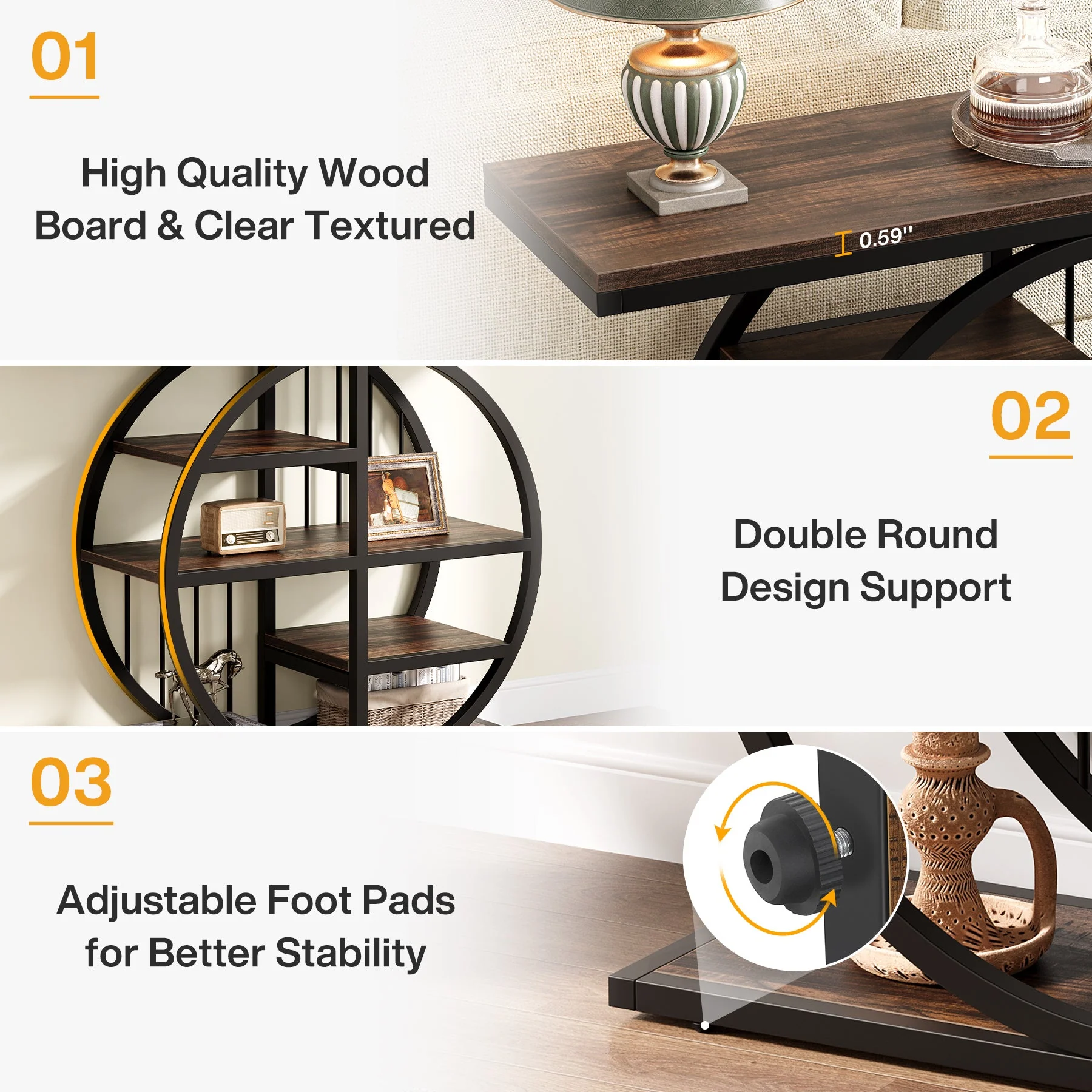 39" Console Table, 5-Tier Entryway Table Sofa Table with Circle Base - Image 7