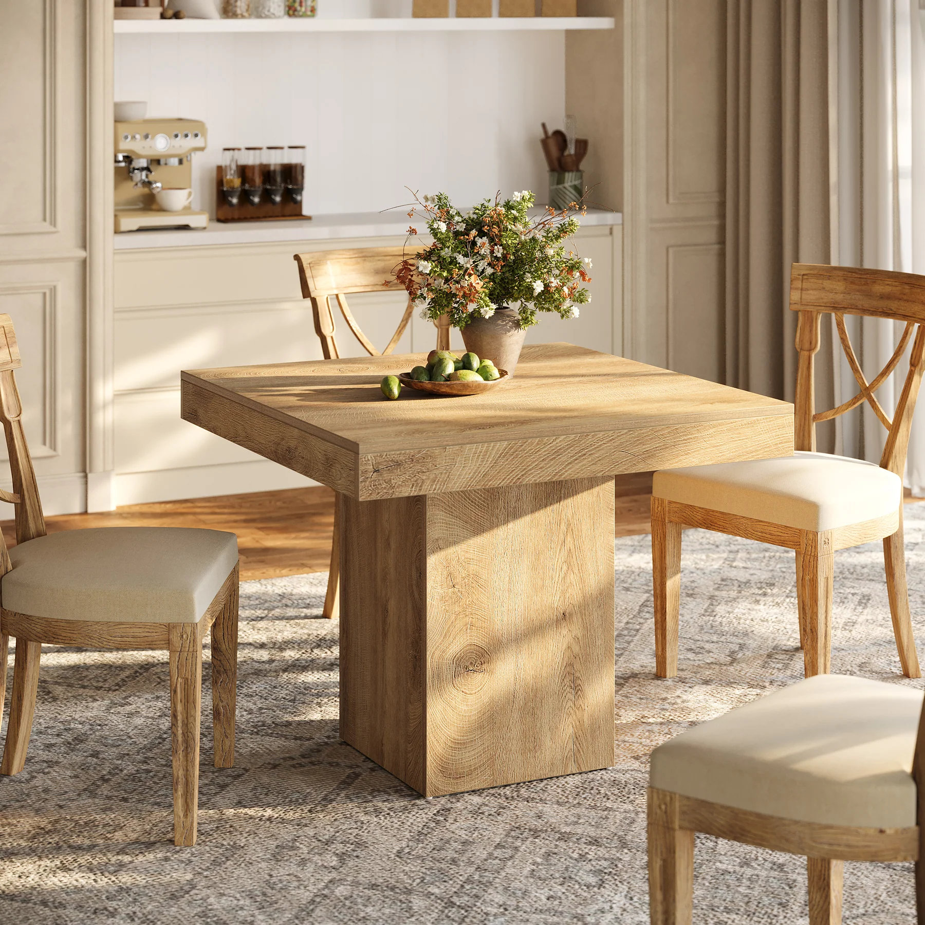 39" Square Farmhouse Dining Table, Solid Wood Kitchen Table with Pedestal Base for 4 - Image 10