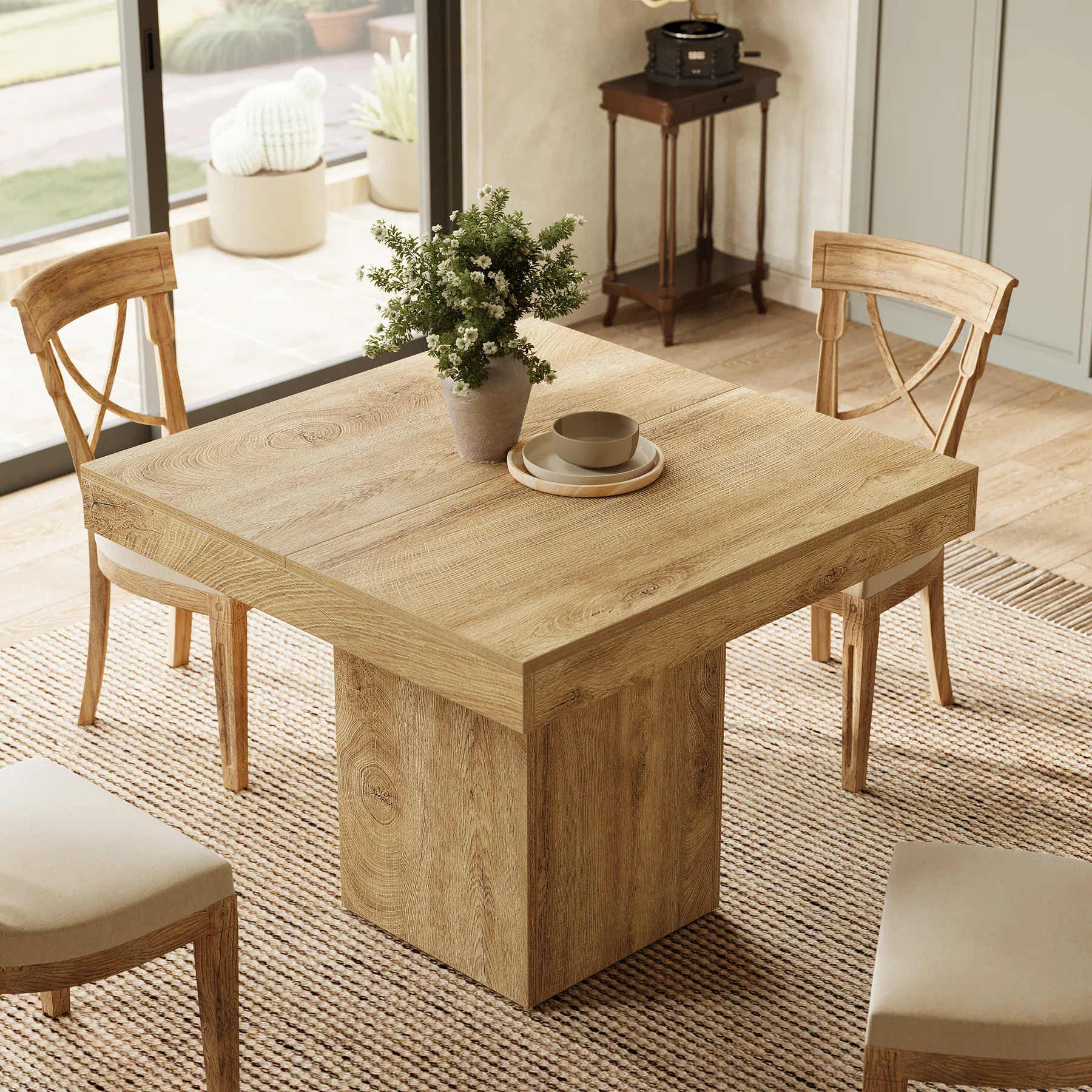 39" Square Farmhouse Dining Table, Solid Wood Kitchen Table with Pedestal Base for 4 - Image 6