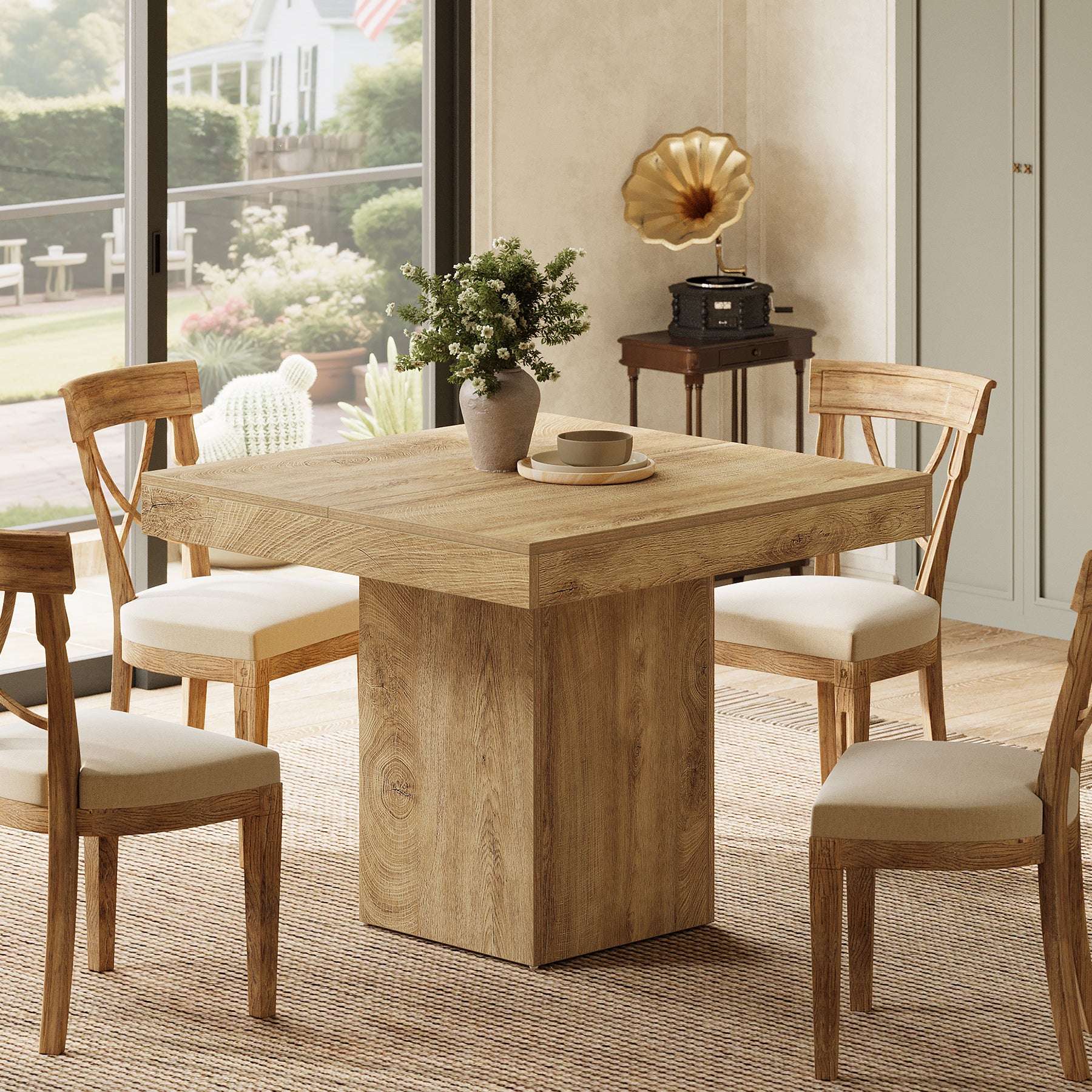 39" Square Farmhouse Dining Table, Solid Wood Kitchen Table with Pedestal Base for 4 - Image 7