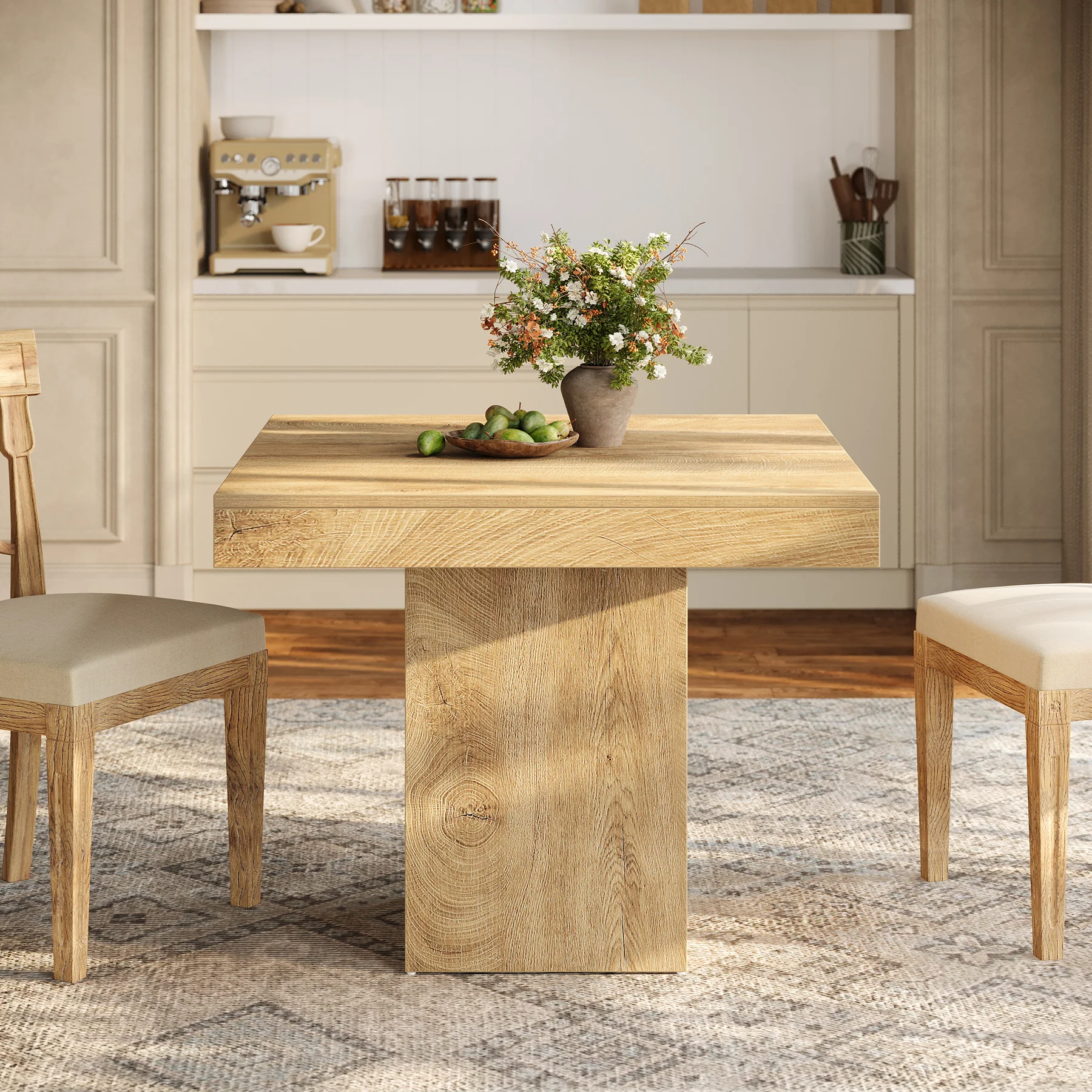39" Square Farmhouse Dining Table, Solid Wood Kitchen Table with Pedestal Base for 4 - Image 8