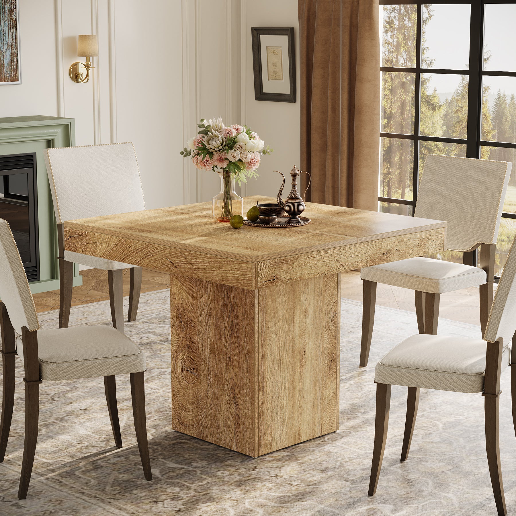 39" Square Farmhouse Dining Table, Solid Wood Kitchen Table with Pedestal Base for 4 - Image 9