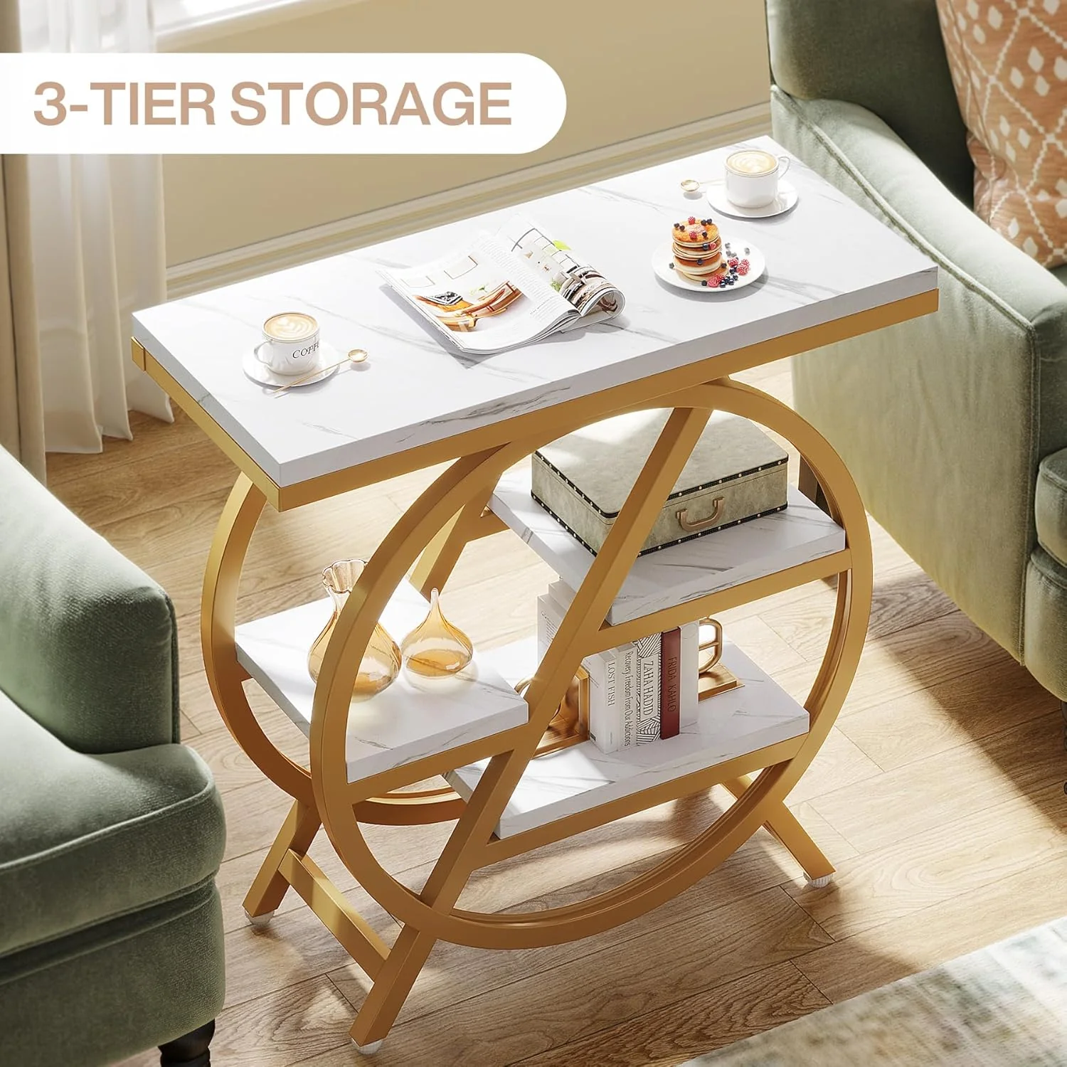 4-Tier End Table, Small Side Table Snack Table with Storage Shelves - Image 10