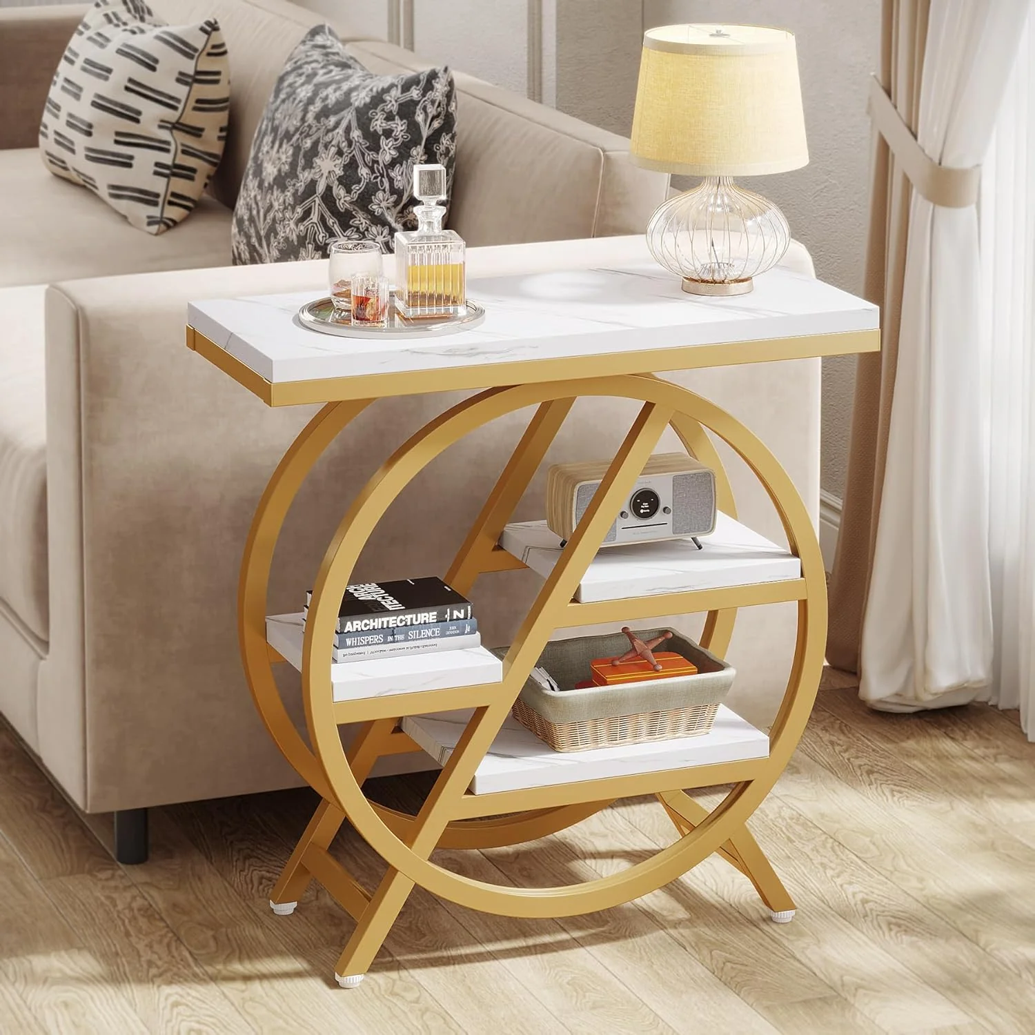 4-Tier End Table, Small Side Table Snack Table with Storage Shelves - Image 11