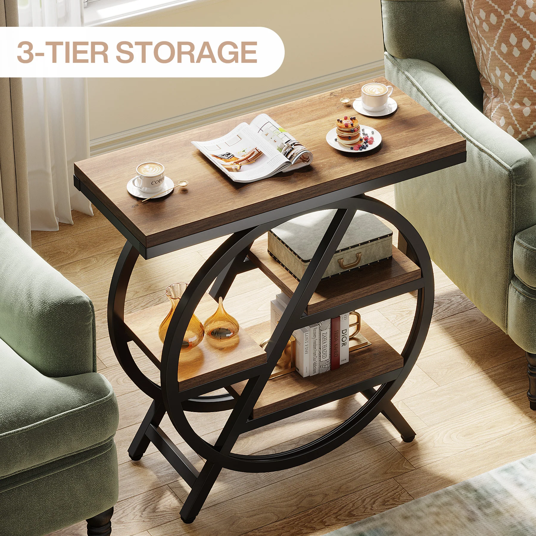 4-Tier End Table, Small Side Table Snack Table with Storage Shelves - Image 25