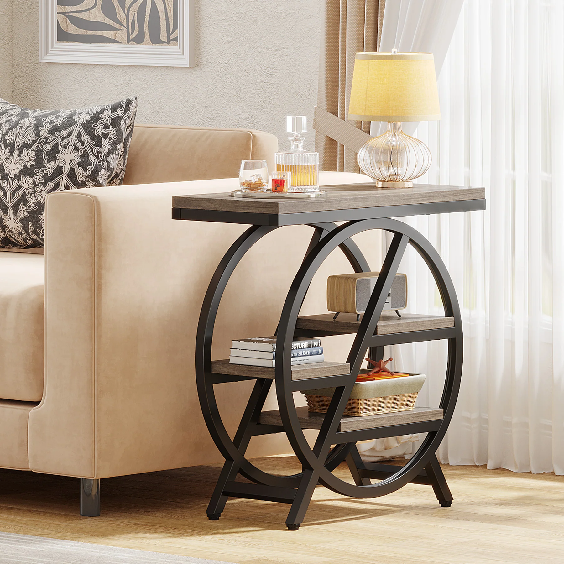 4-Tier End Table, Small Side Table Snack Table with Storage Shelves - Image 31