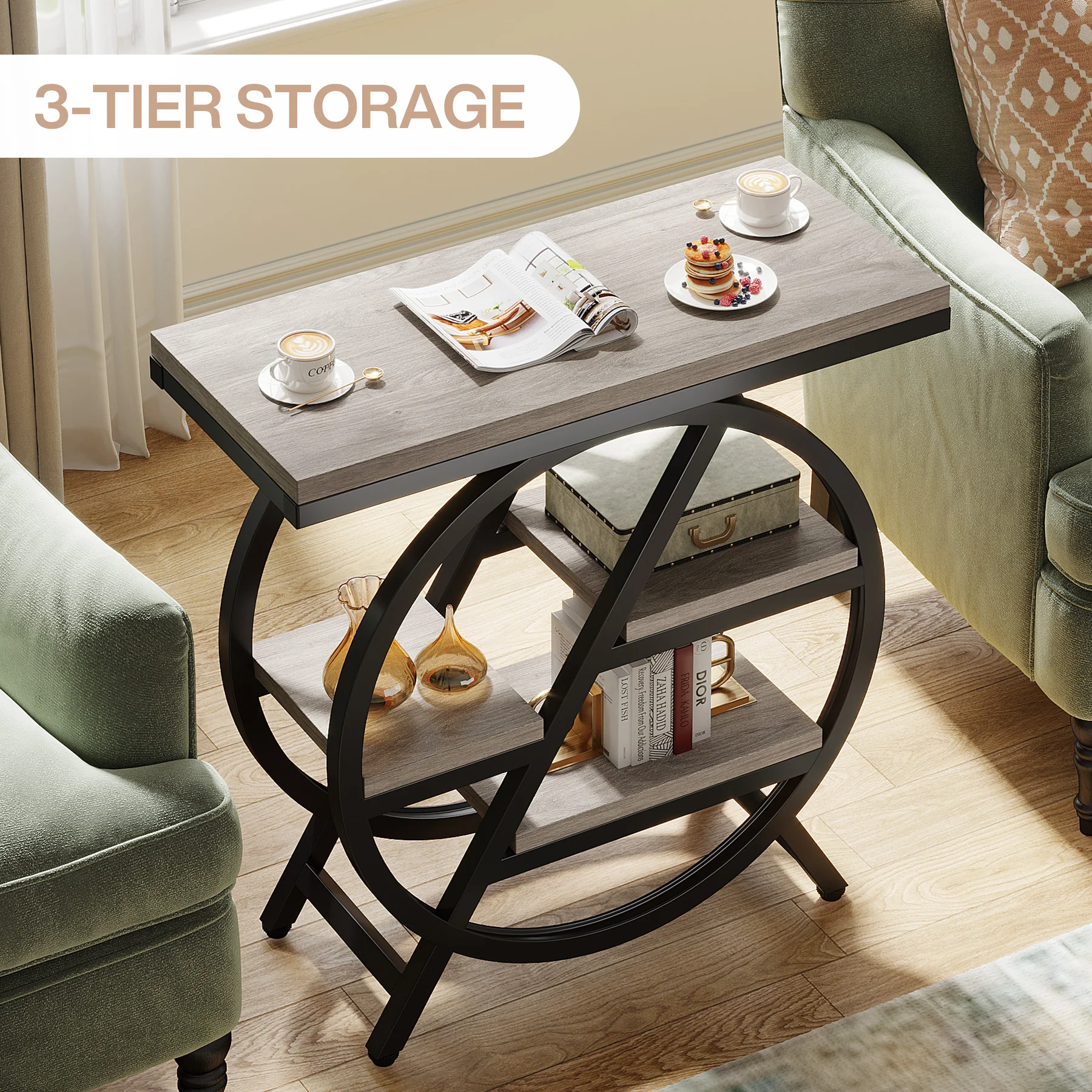 4-Tier End Table, Small Side Table Snack Table with Storage Shelves - Image 36