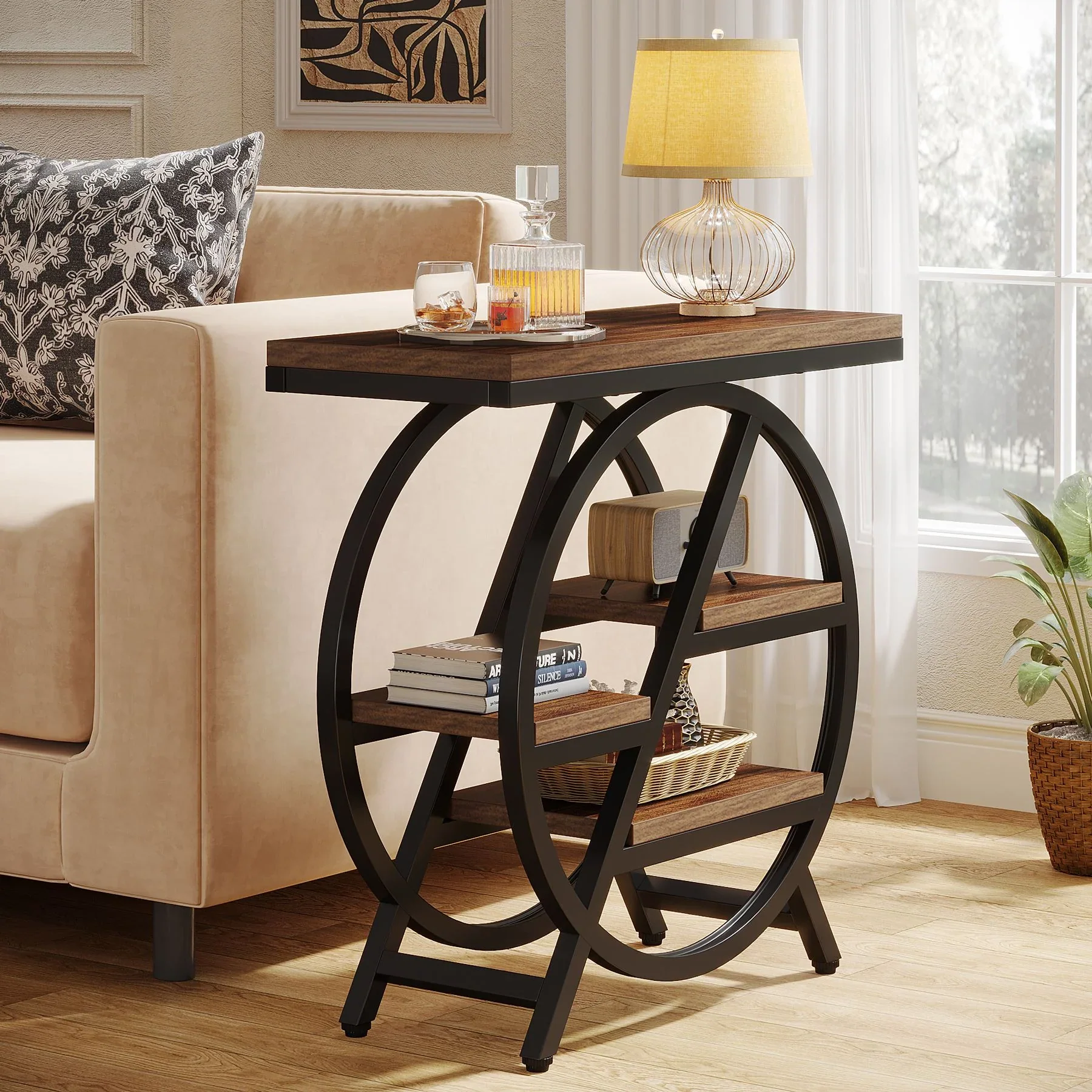4-Tier End Table, Small Side Table Snack Table with Storage Shelves - Image 4