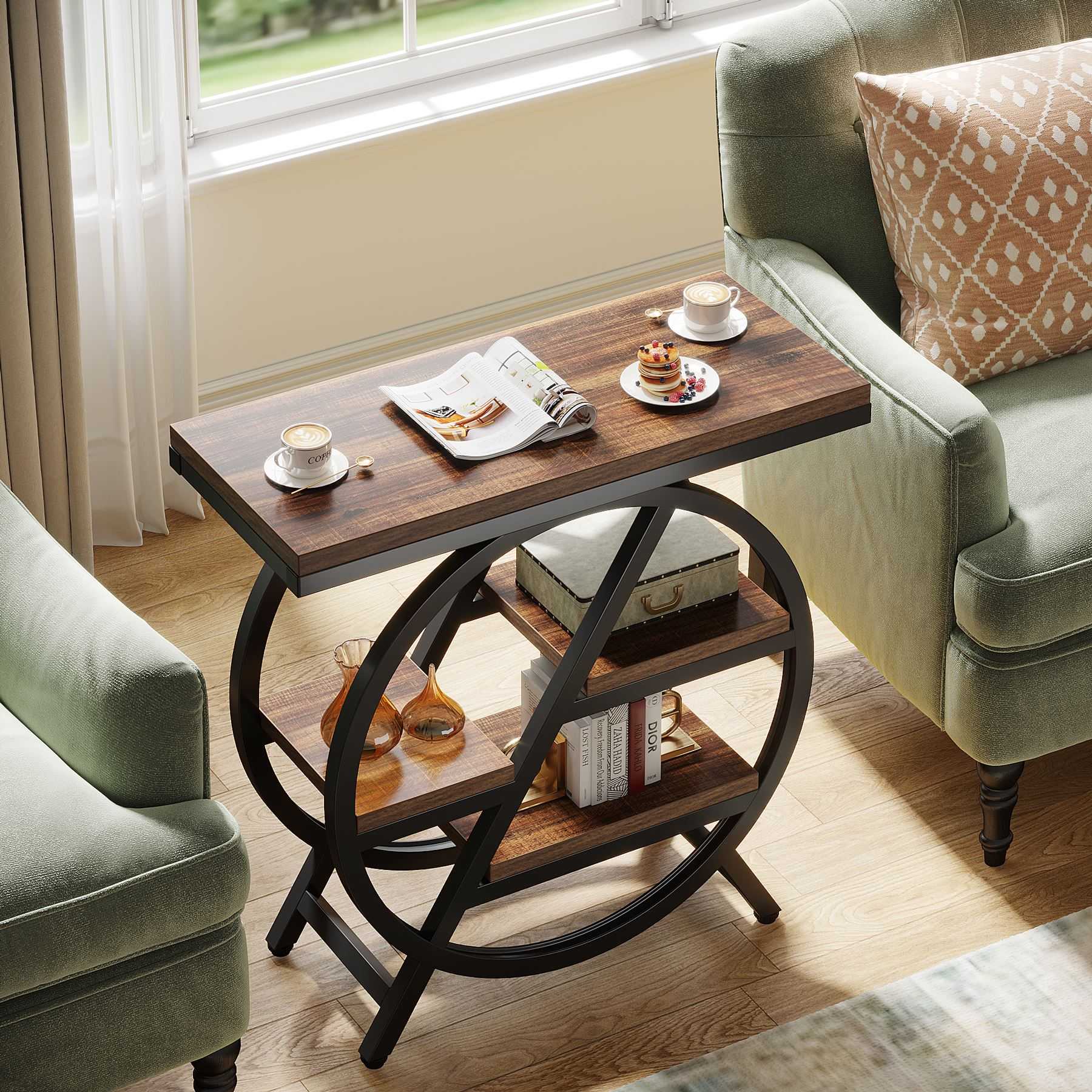4-Tier End Table, Small Side Table Snack Table with Storage Shelves - Image 5