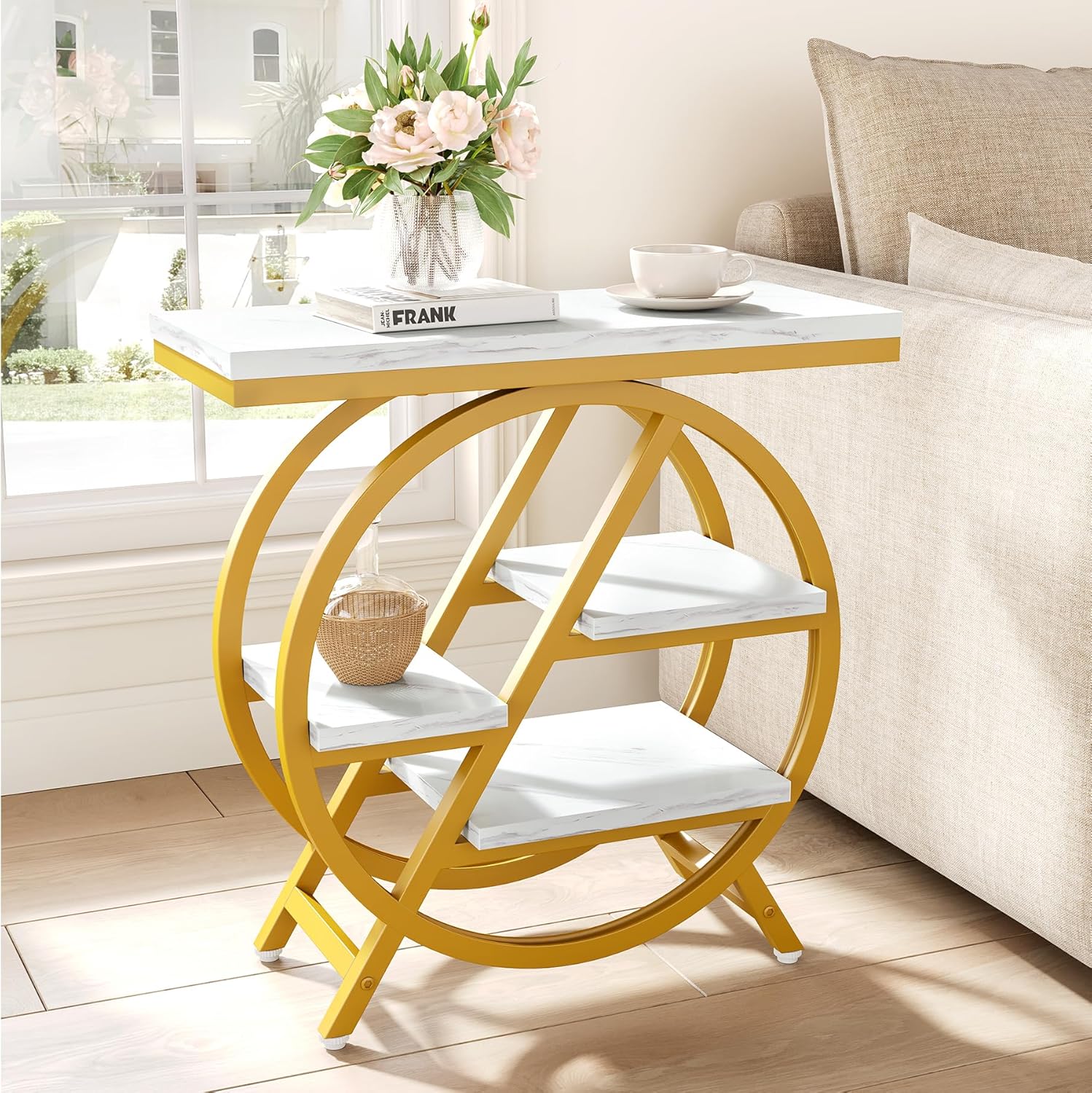 4-Tier End Table, Small Side Table Snack Table with Storage Shelves - Image 7