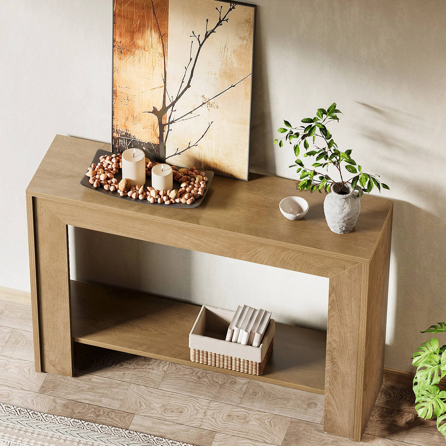 Tribesigns 41.3-Inch Farmhouse Console Table with 2-Tier Open Storage, Narrow Entryway Sofa Table for Living Room Hallway and Foyer