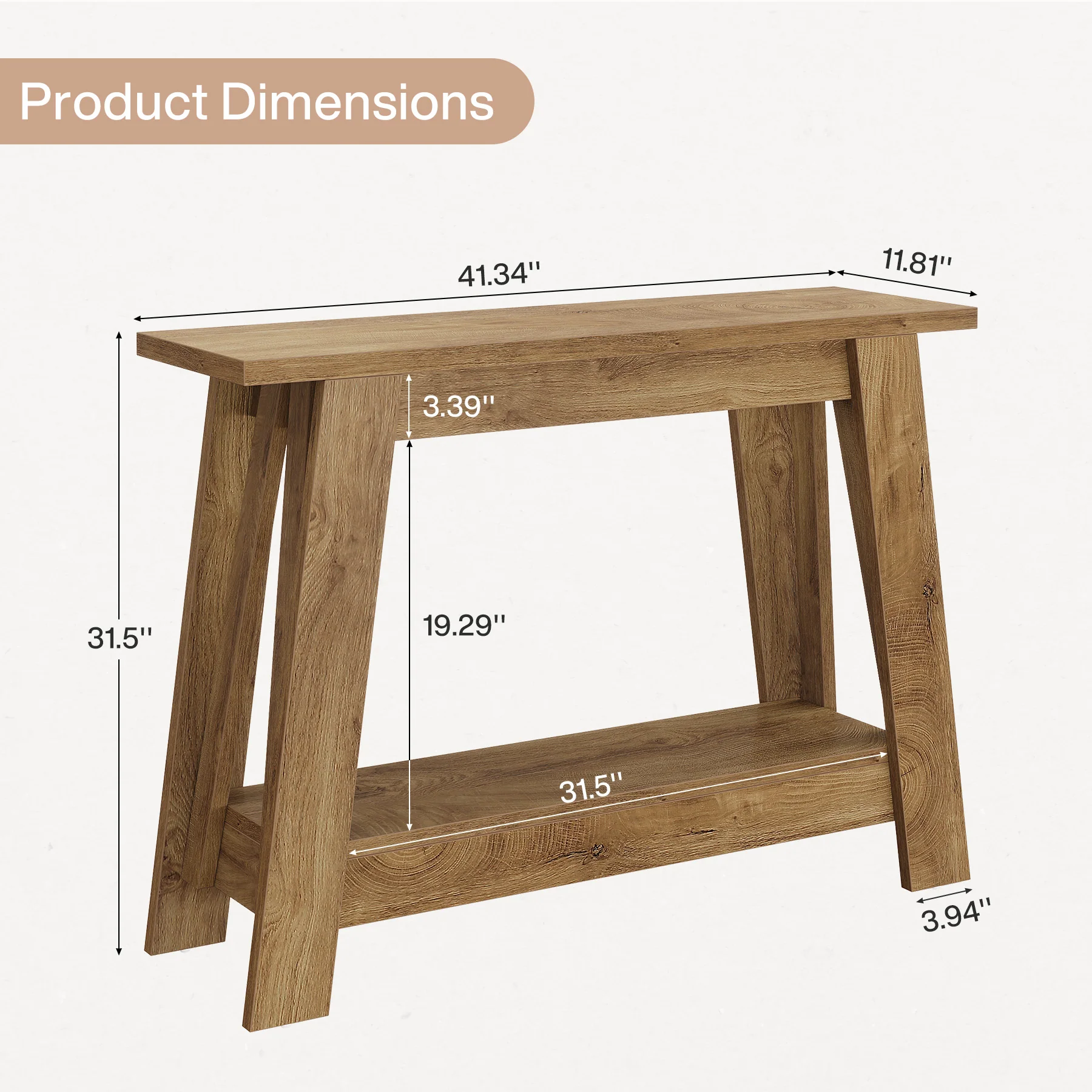 41.3" Rustic Farmhouse Console Table - 2-Tier Narrow Entryway Table with Storage - Image 10