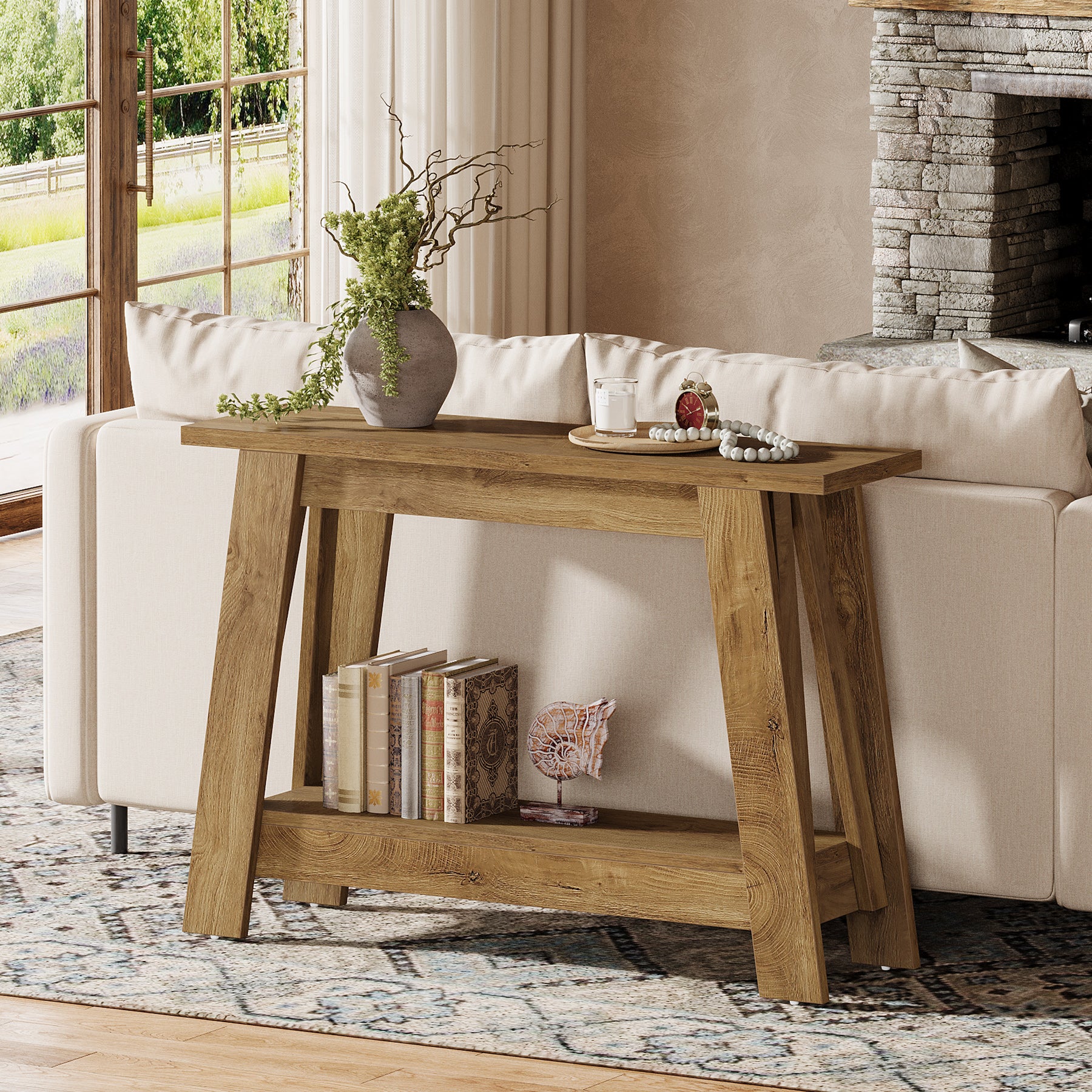 41.3" Rustic Farmhouse Console Table - 2-Tier Narrow Entryway Table with Storage - Image 11
