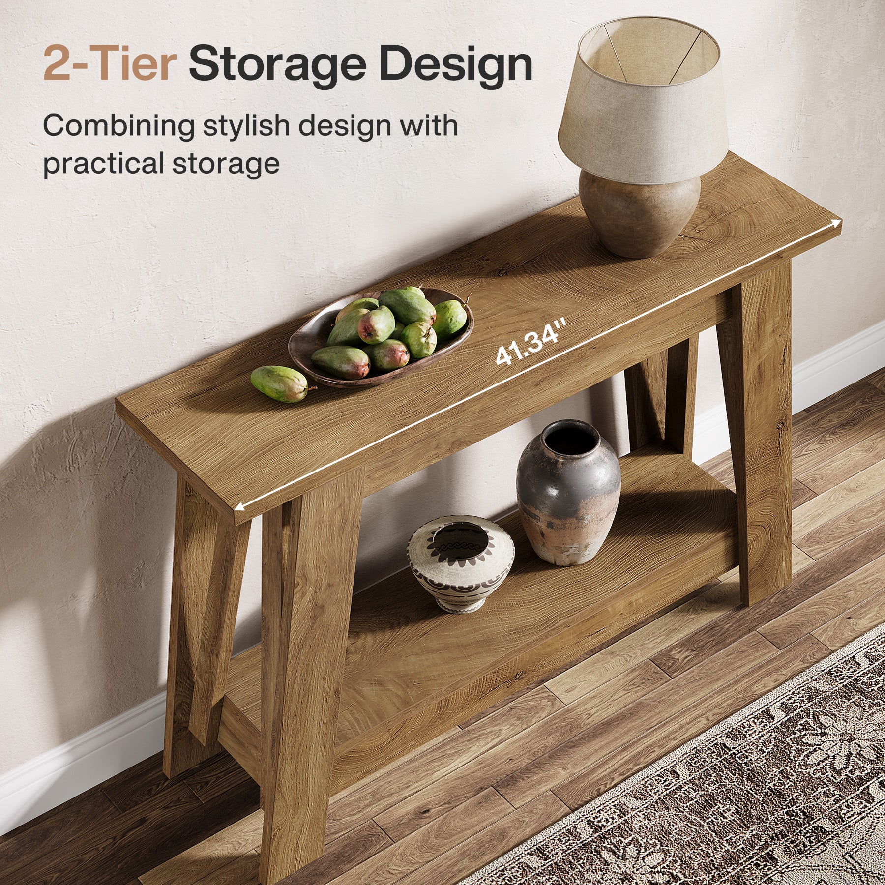 41.3" Rustic Farmhouse Console Table - 2-Tier Narrow Entryway Table with Storage - Image 12