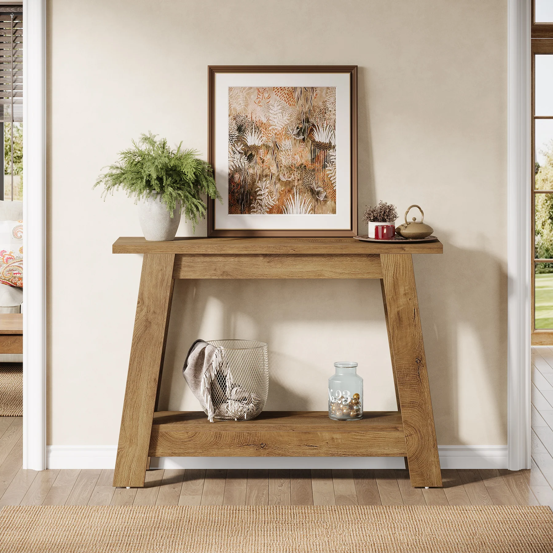 41.3" Rustic Farmhouse Console Table - 2-Tier Narrow Entryway Table with Storage - Image 14