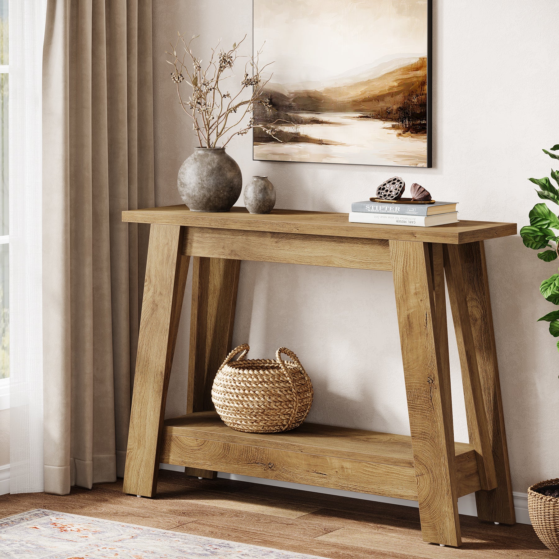 41.3" Rustic Farmhouse Console Table - 2-Tier Narrow Entryway Table with Storage - Image 15