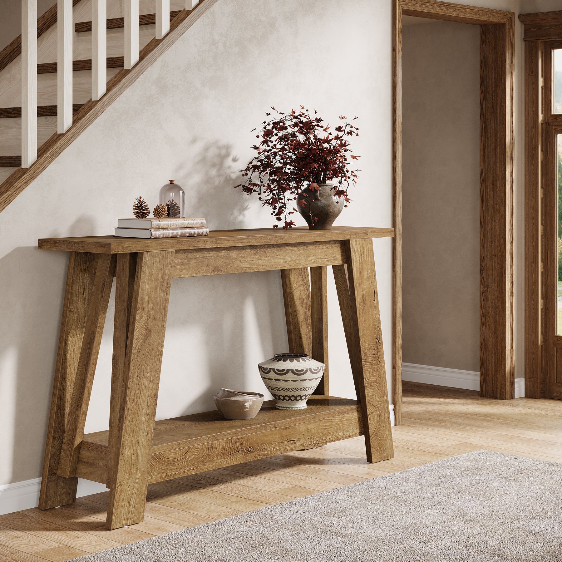 41.3" Rustic Farmhouse Console Table - 2-Tier Narrow Entryway Table with Storage - Image 16