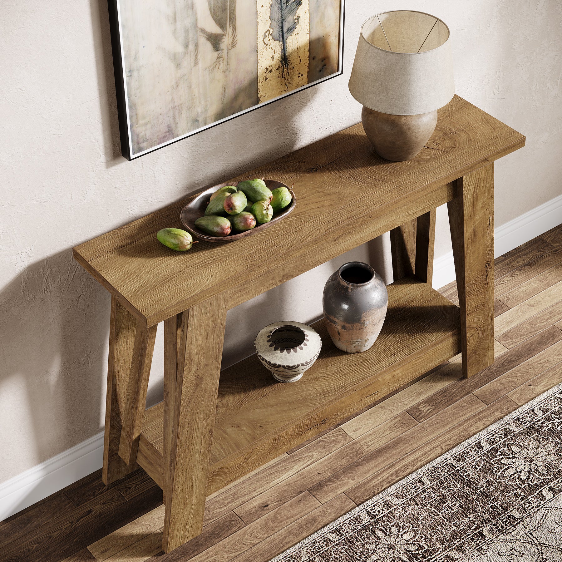 41.3" Rustic Farmhouse Console Table - 2-Tier Narrow Entryway Table with Storage - Image 17