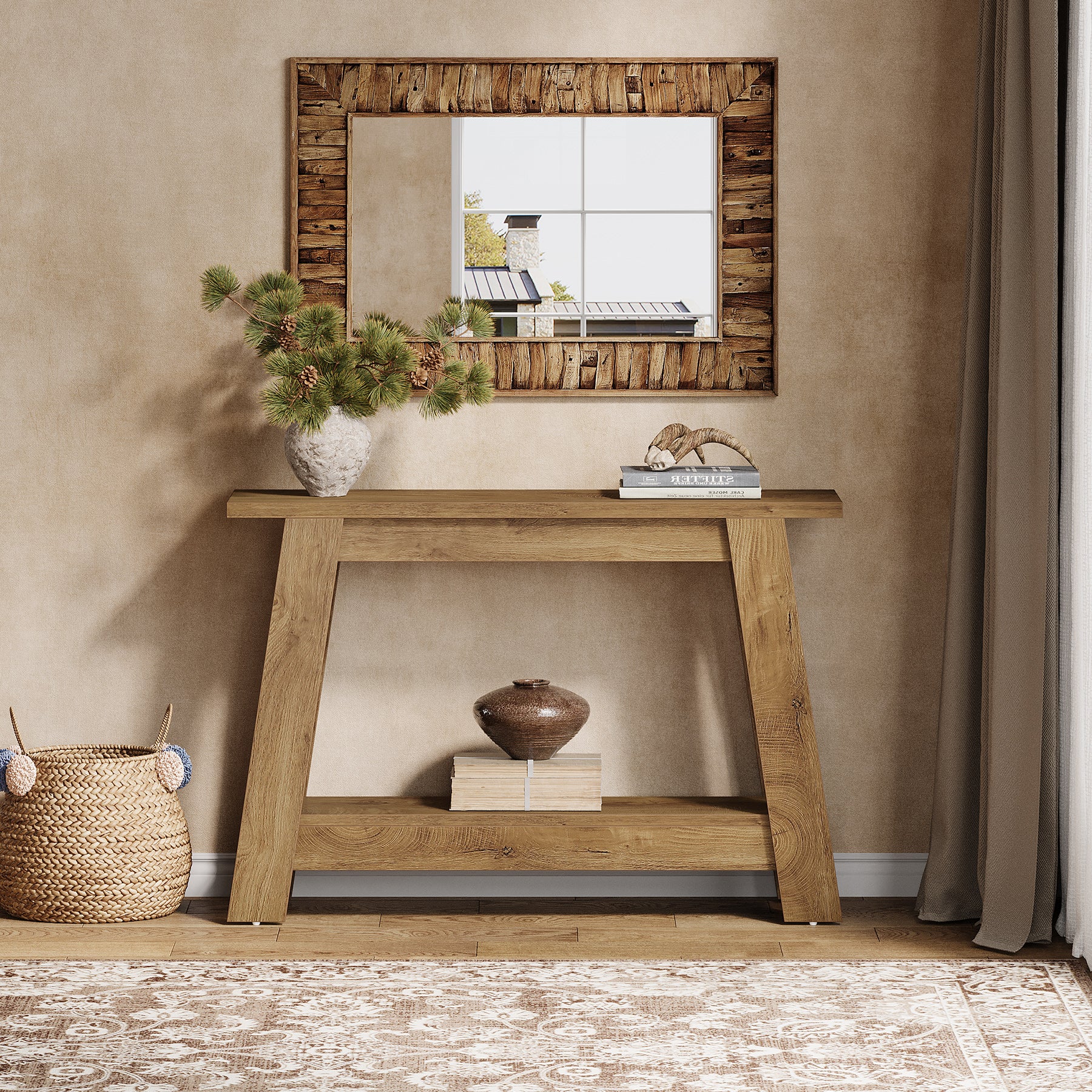 41.3" Rustic Farmhouse Console Table - 2-Tier Narrow Entryway Table with Storage - Image 18