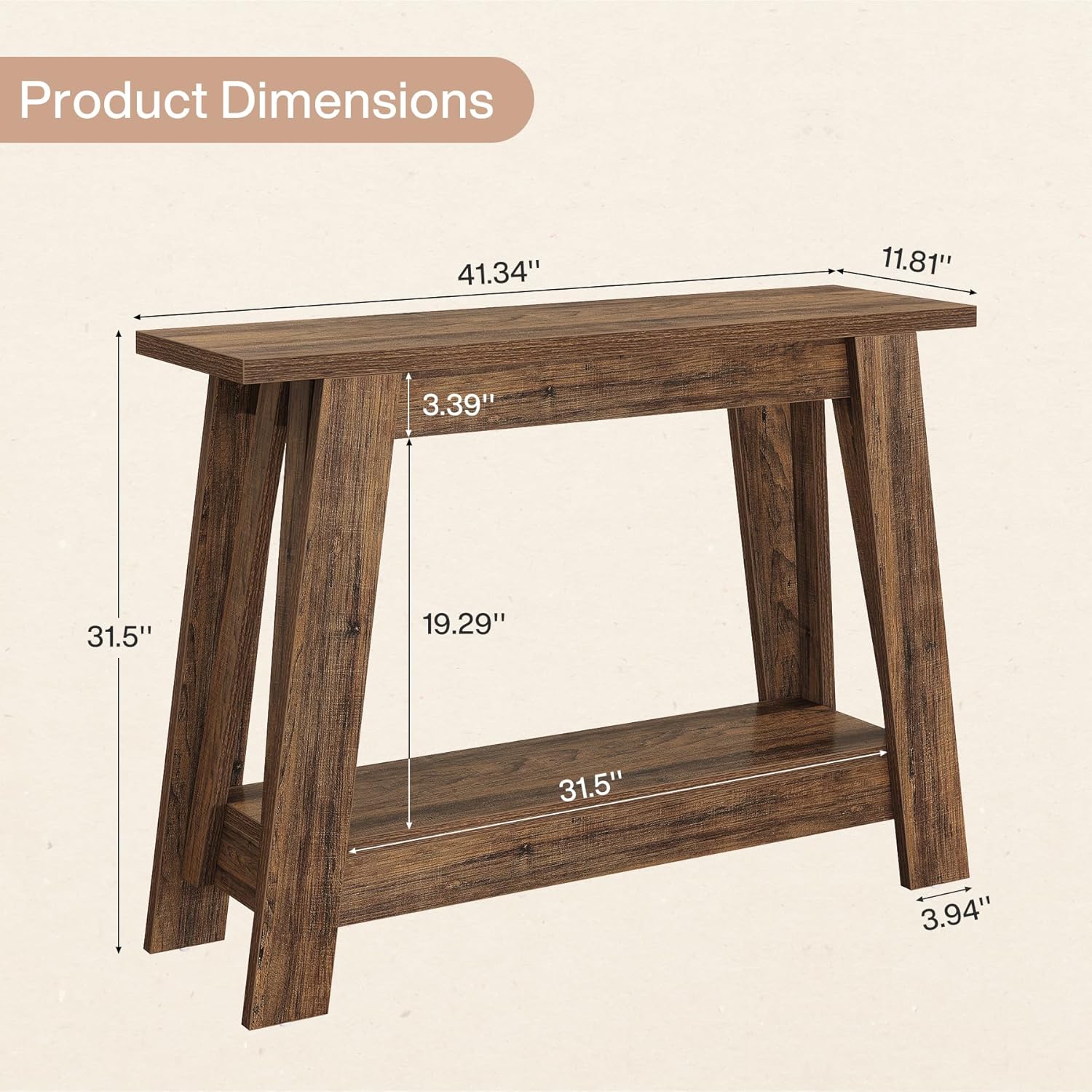 41.3" Rustic Farmhouse Console Table - 2-Tier Narrow Entryway Table with Storage - Image 2