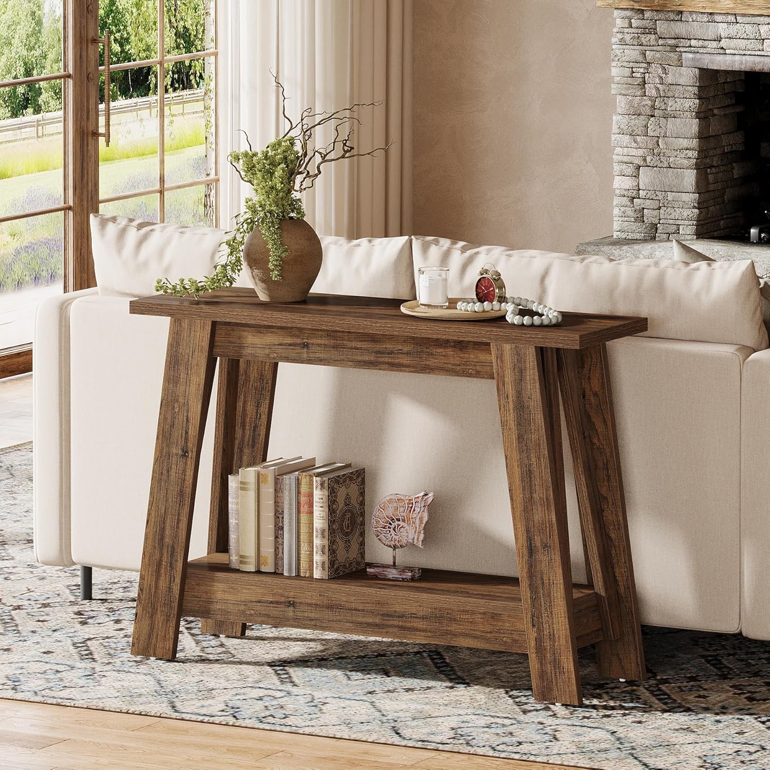 41.3" Rustic Farmhouse Console Table - 2-Tier Narrow Entryway Table with Storage - Image 3