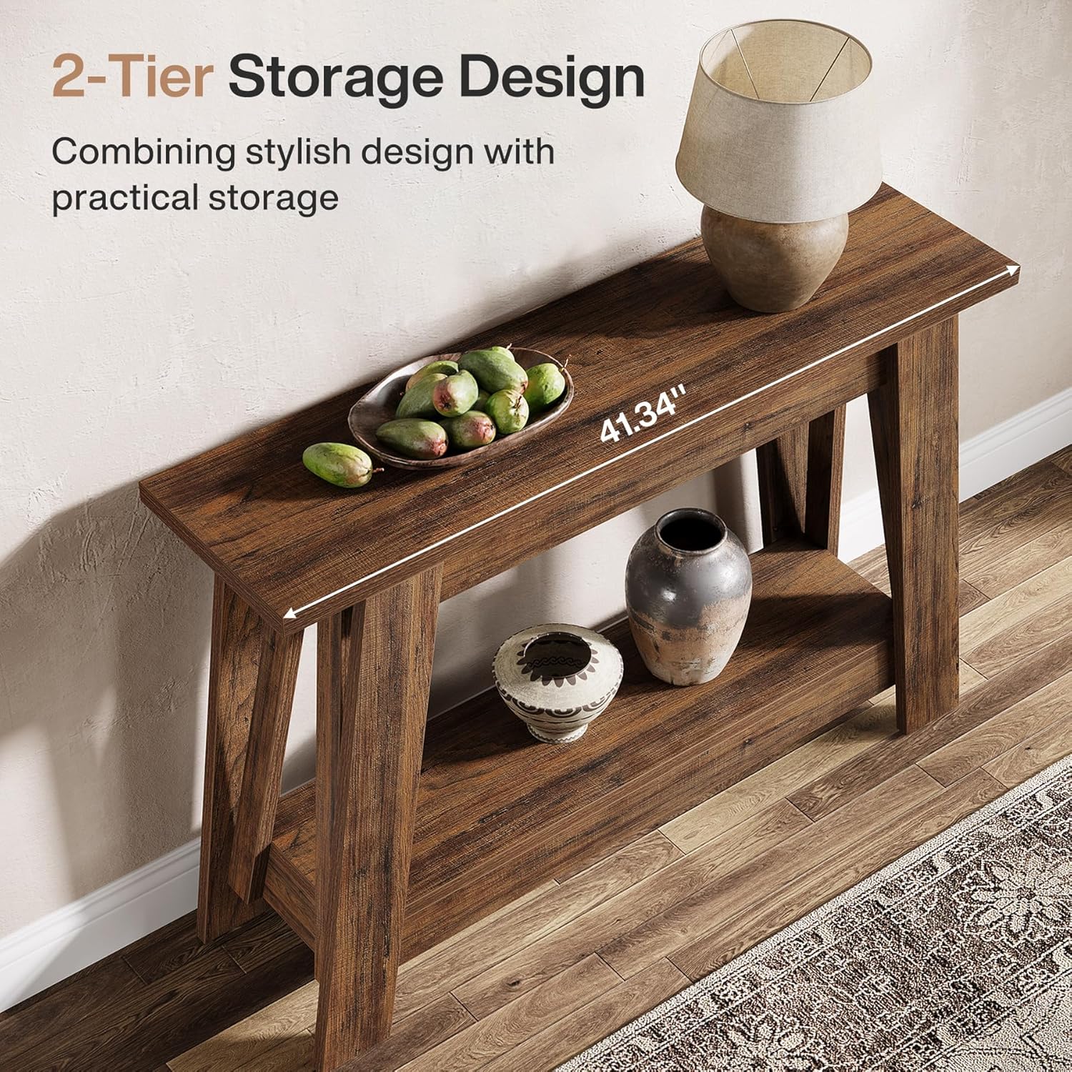 41.3" Rustic Farmhouse Console Table - 2-Tier Narrow Entryway Table with Storage - Image 4