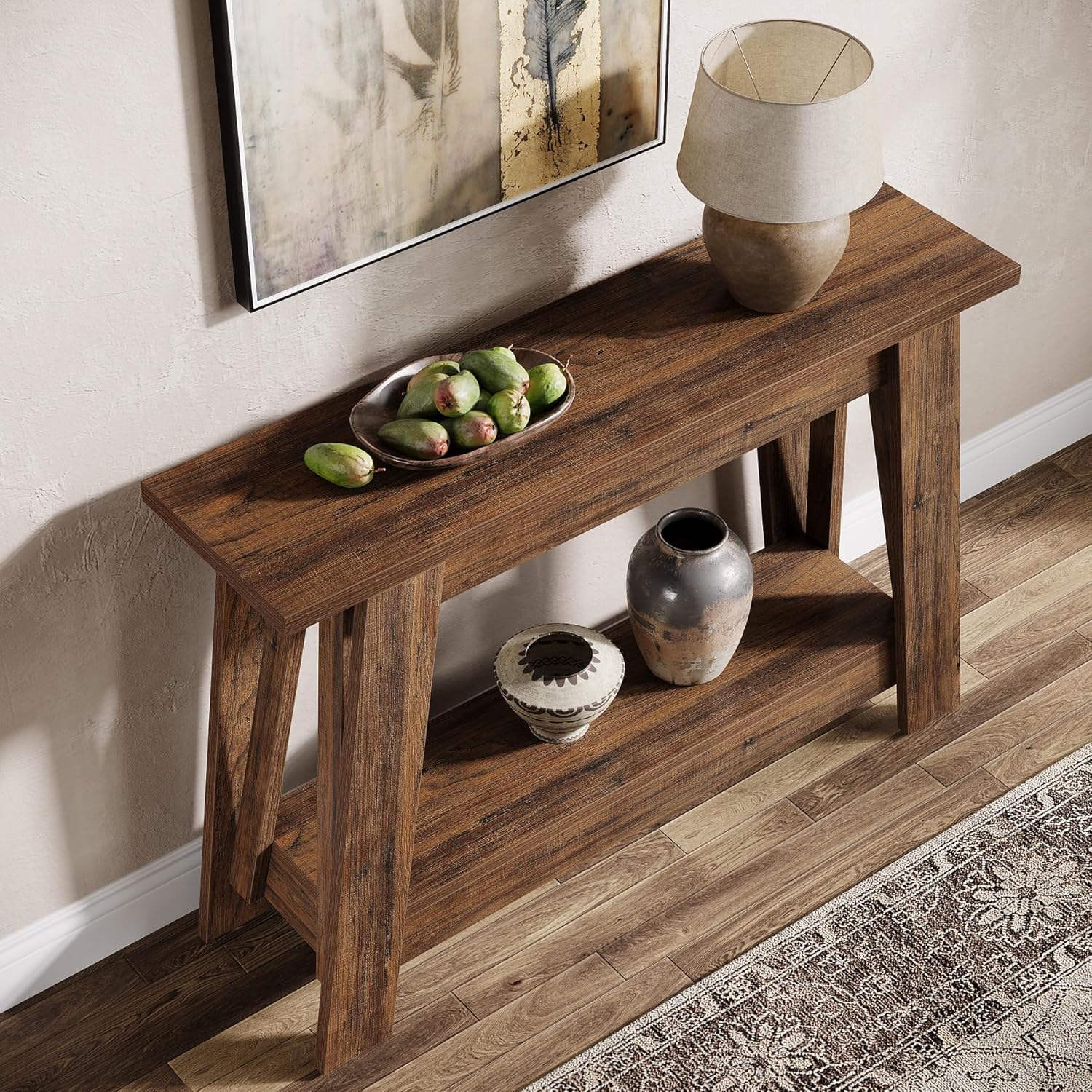 41.3" Rustic Farmhouse Console Table - 2-Tier Narrow Entryway Table with Storage - Image 6