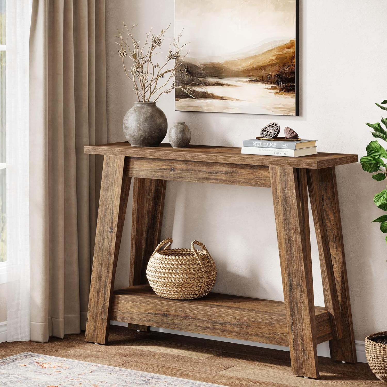 41.3" Rustic Farmhouse Console Table - 2-Tier Narrow Entryway Table with Storage - Image 7