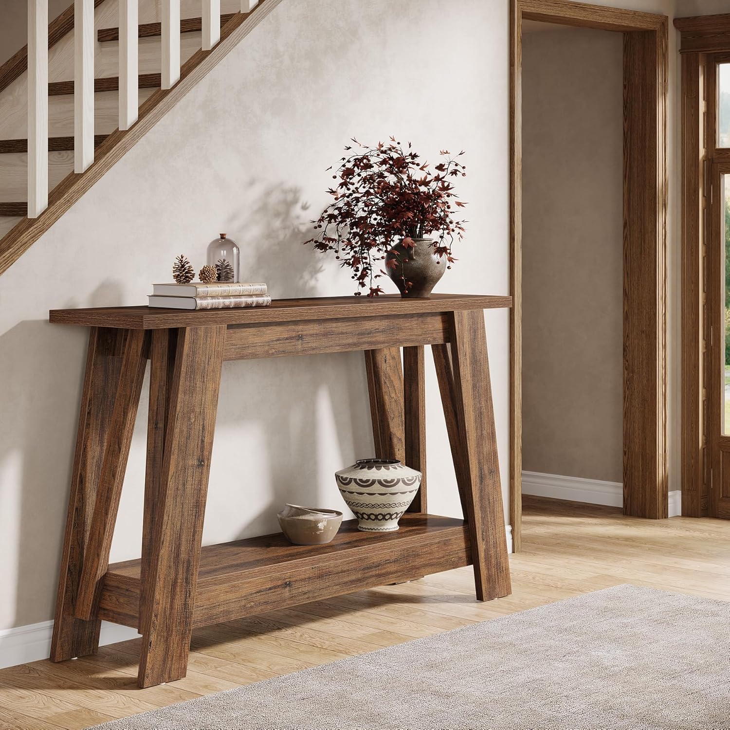 41.3" Rustic Farmhouse Console Table - 2-Tier Narrow Entryway Table with Storage - Image 8