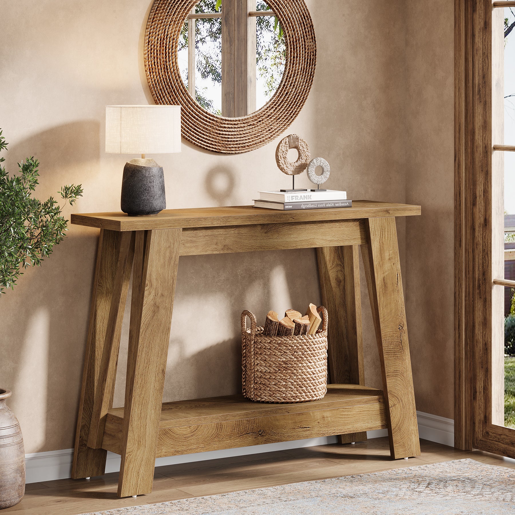 41.3" Rustic Farmhouse Console Table - 2-Tier Narrow Entryway Table with Storage - Image 9