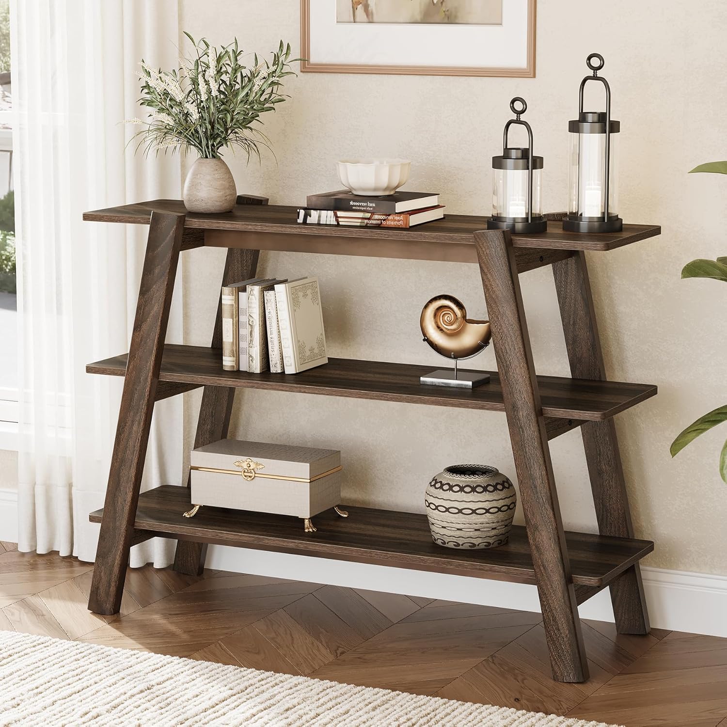 41.3" Rustic Farmhouse Console Table - 3-Tier Narrow Sofa Table with Open Shelves - Image 5