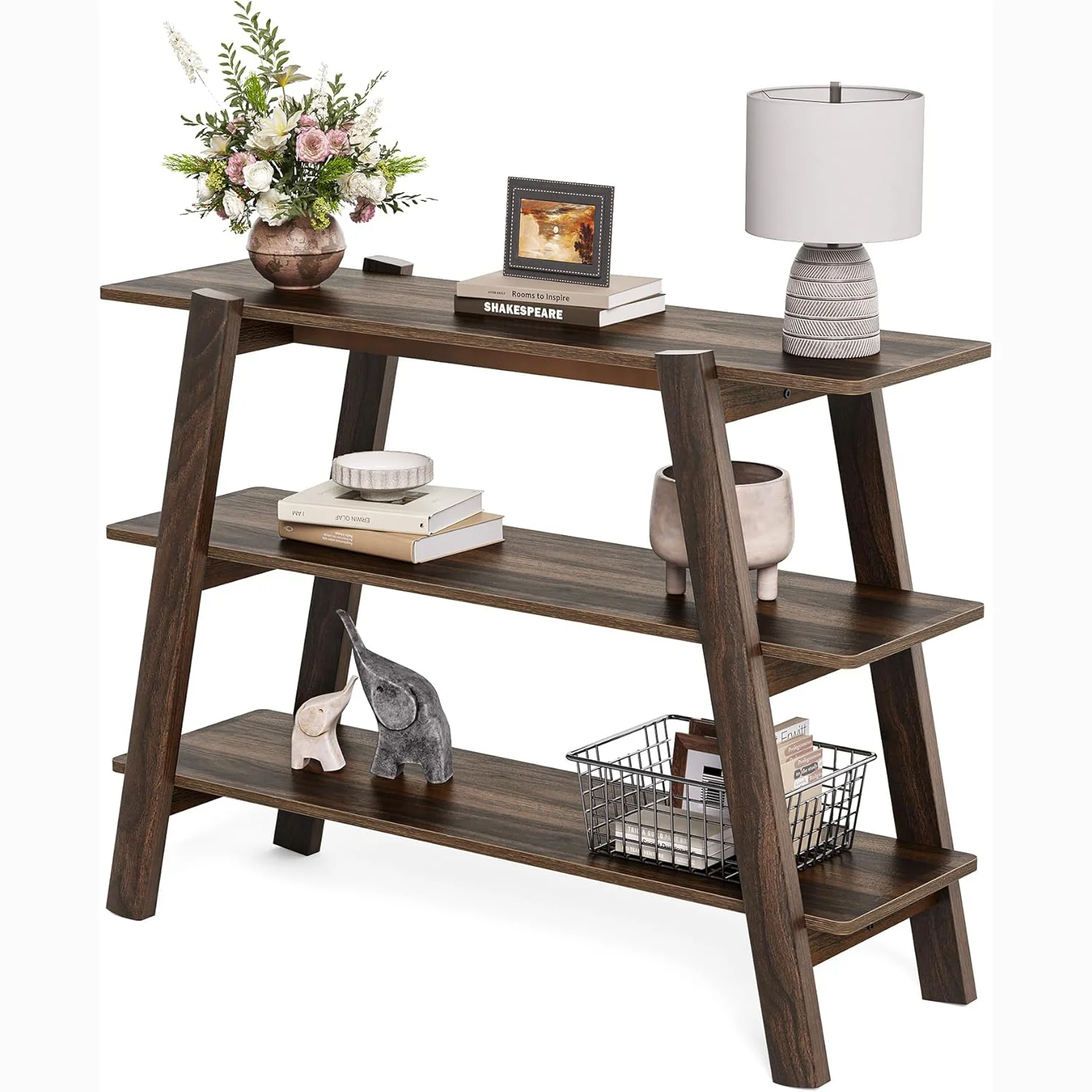 41.3" Rustic Farmhouse Console Table - 3-Tier Narrow Sofa Table with Open Shelves - Image 7