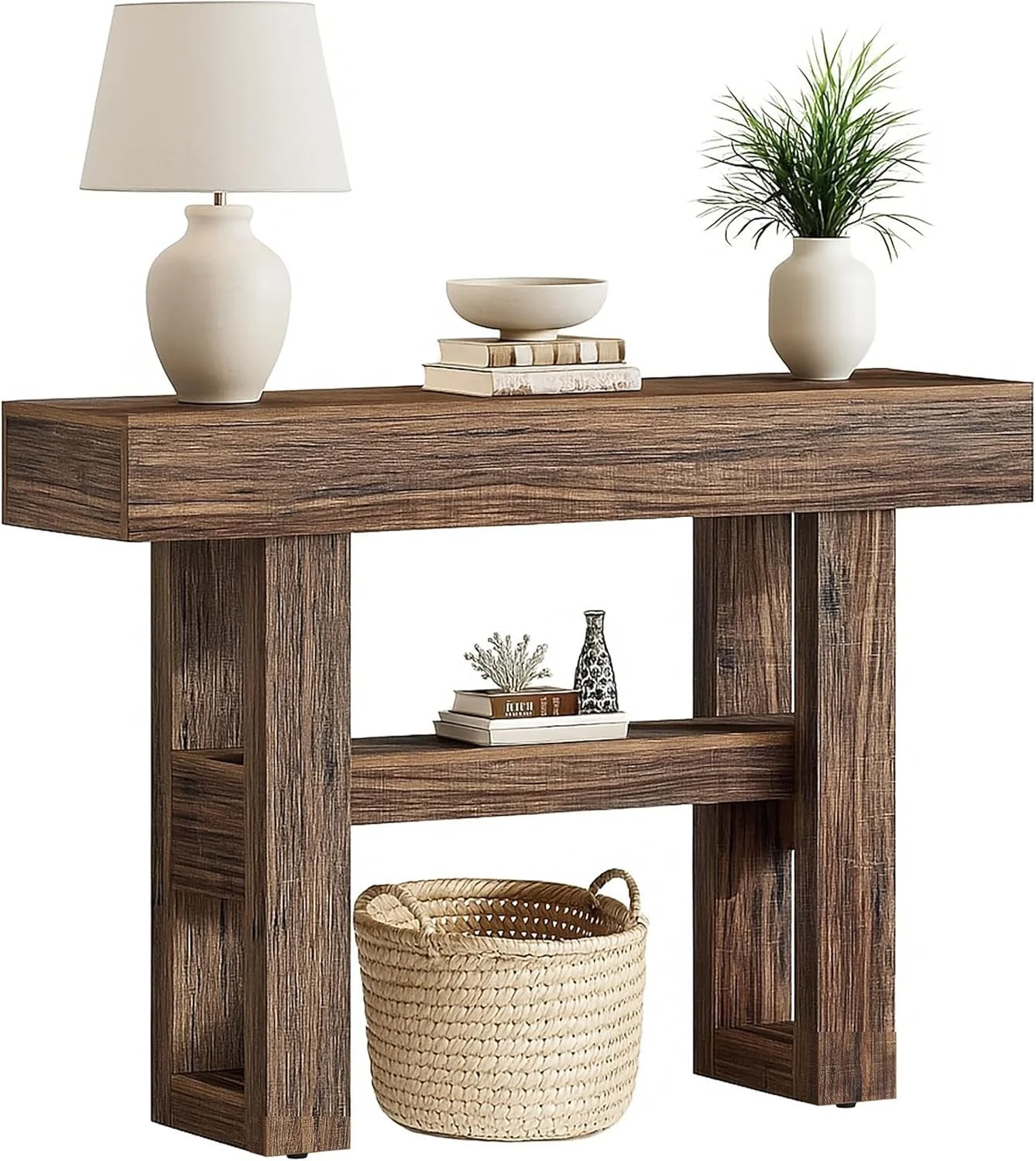 41.34" Console Table with 2 Tier Storage, Rustic Narrow Entryway Sofa Table for Hallway - Image 15